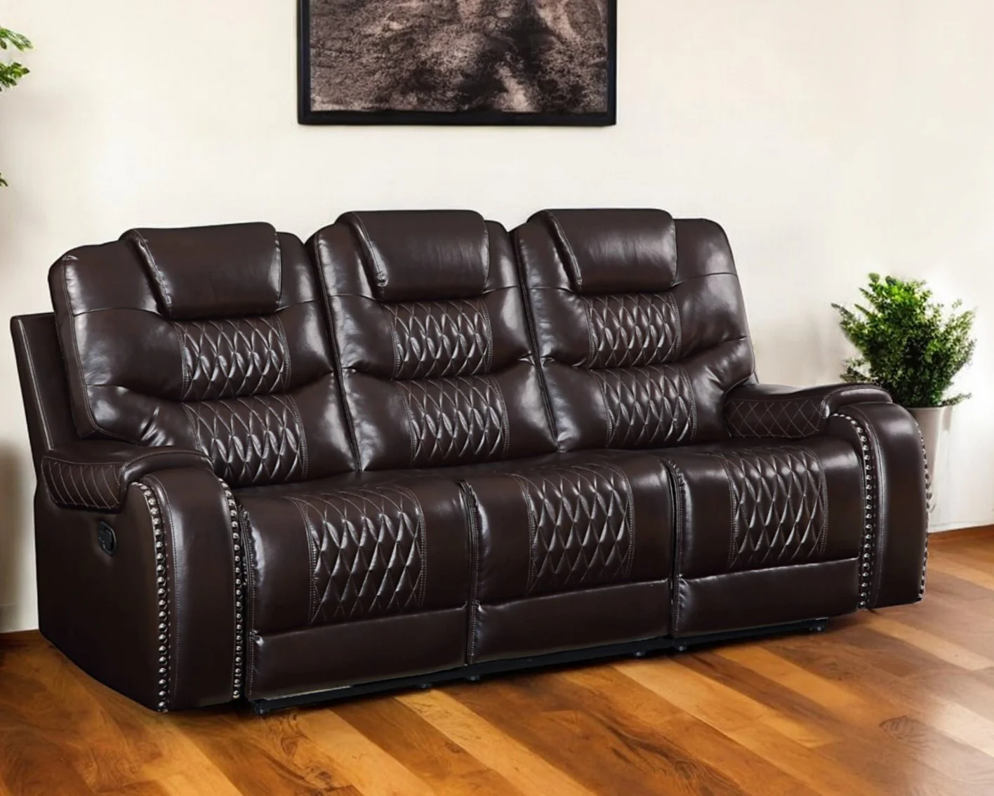 Brown Faux Leather Reclining Sofa With Black Legs By Homeroots
