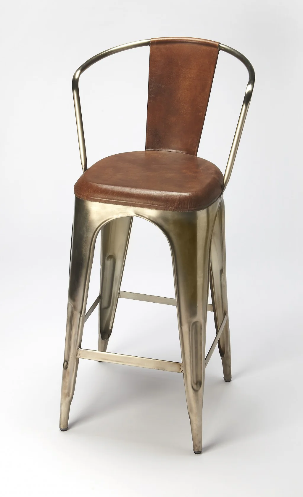 Brown Leather And Iron Bar Stool By Homeroots - 389035