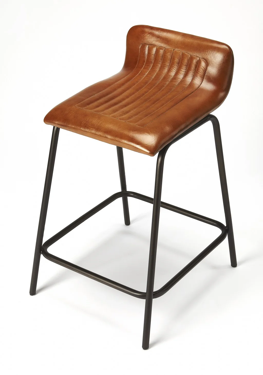 Brown Leather And Metal Counter Stool By Homeroots