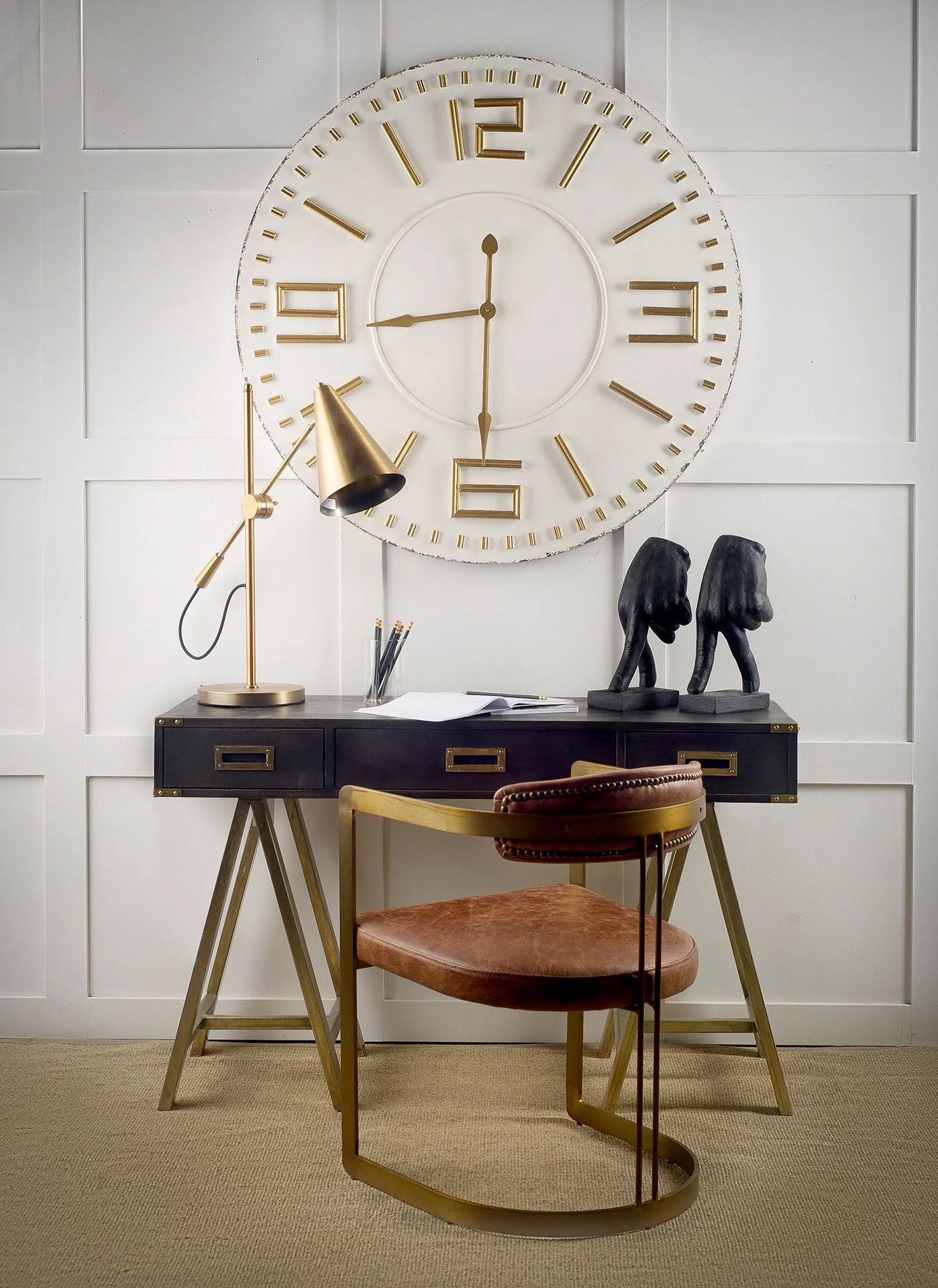 Brown Leather Seat With Gold Iron Frame Dining Chair By Homeroots