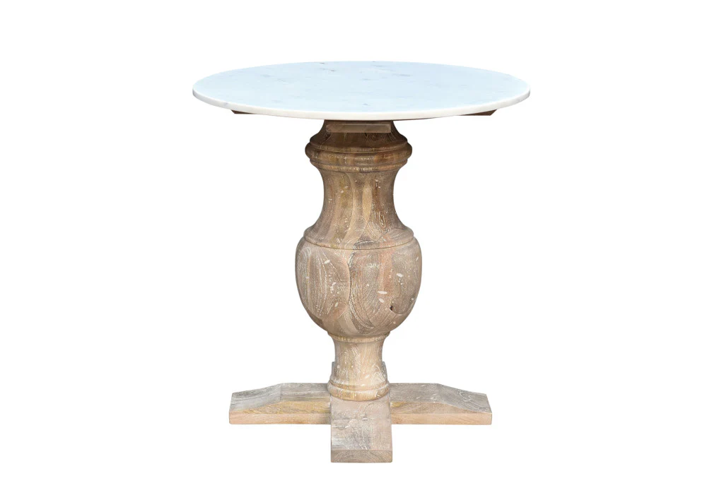Brown Marble And Solid Wood Round End Table By Homeroots
