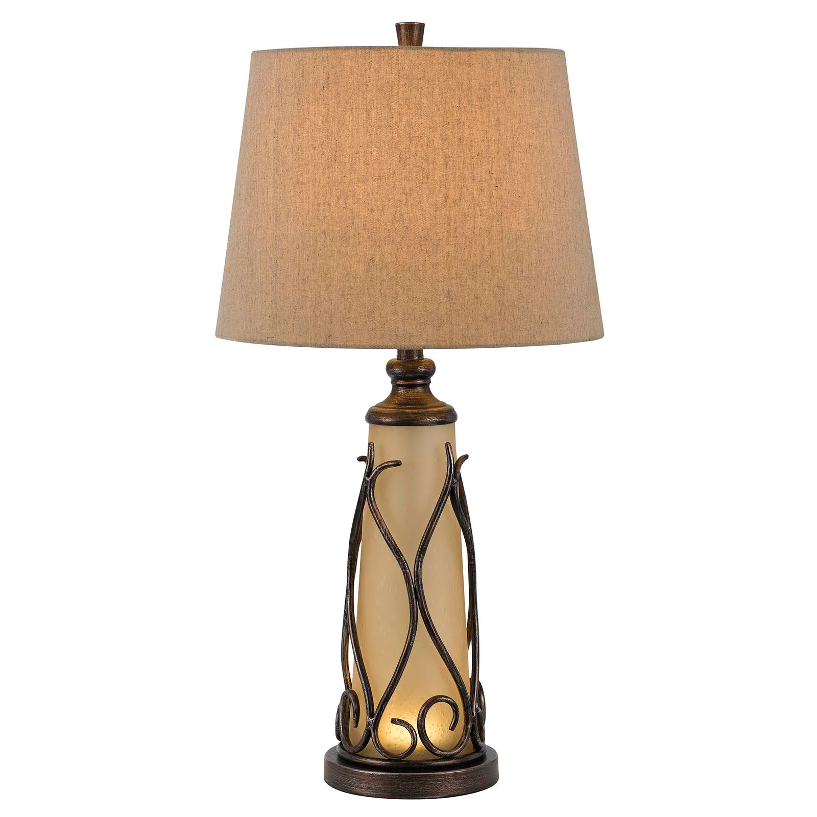 Brown Metal Two Light Table Lamp With Brown Empire Shade By Homeroots