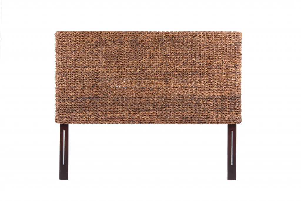 Brown Natural and Rustic Woven Banana Leaf Straight Queen Size Headboard By Homeroots