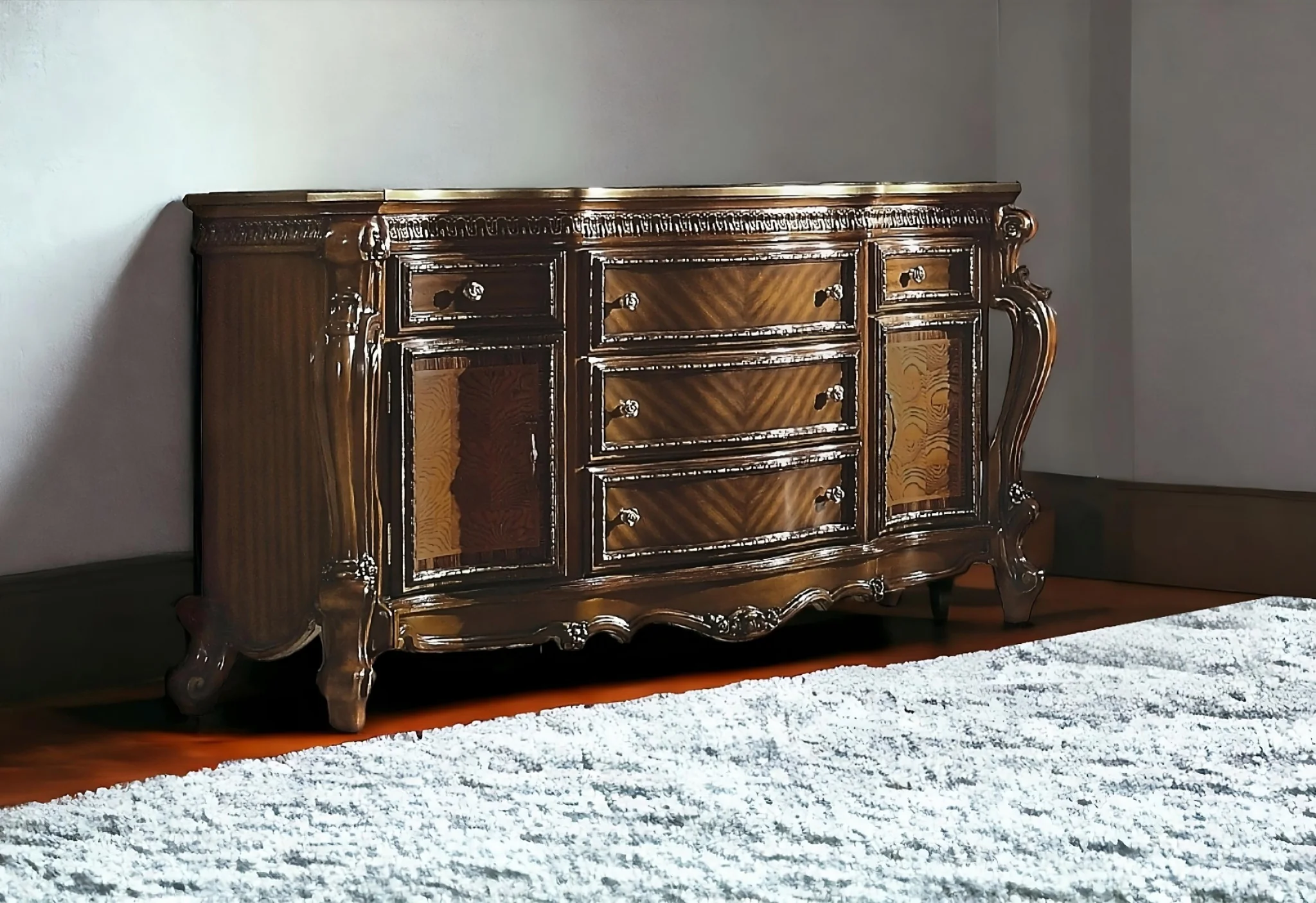 Brown Solid and Manufactured Wood Five Drawer Triple Dresser By Homeroots