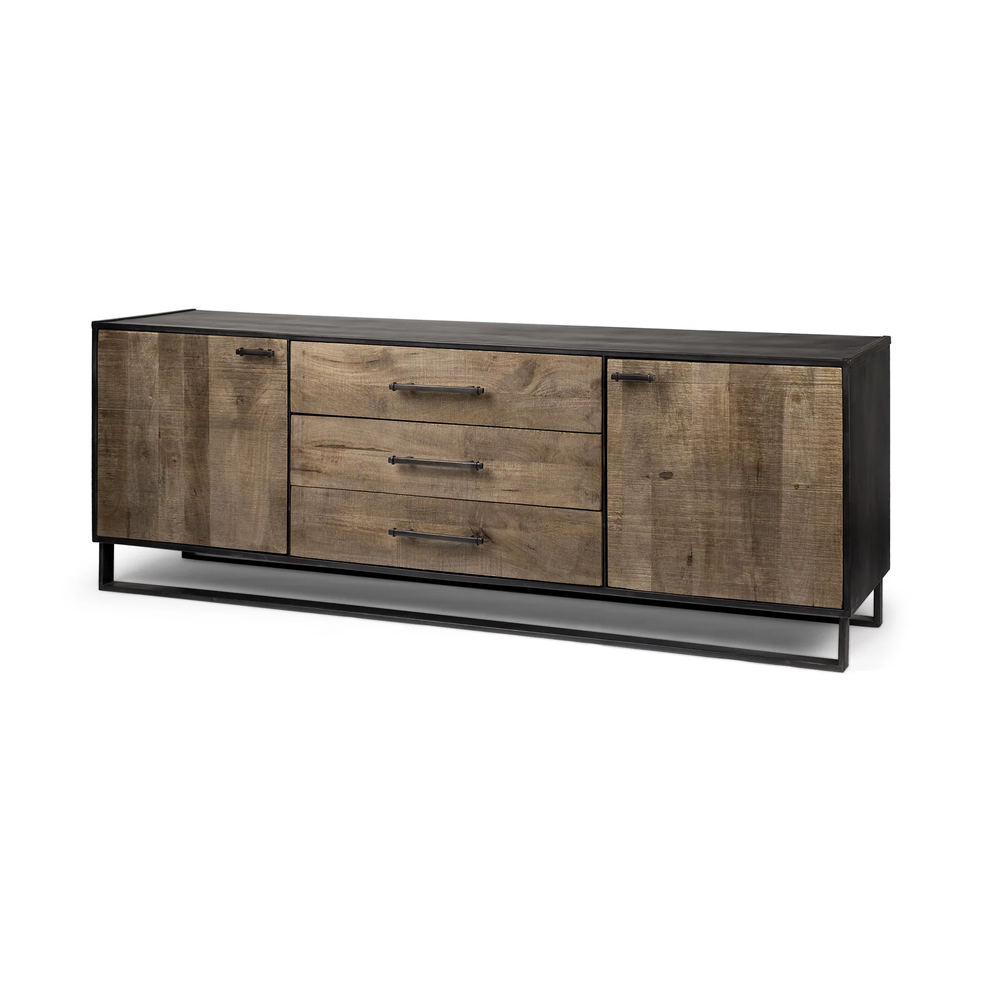 Brown Solid Mango Wood Finish Sideboard With 3 Drawers And 2 Cabinet Doors By Homeroots