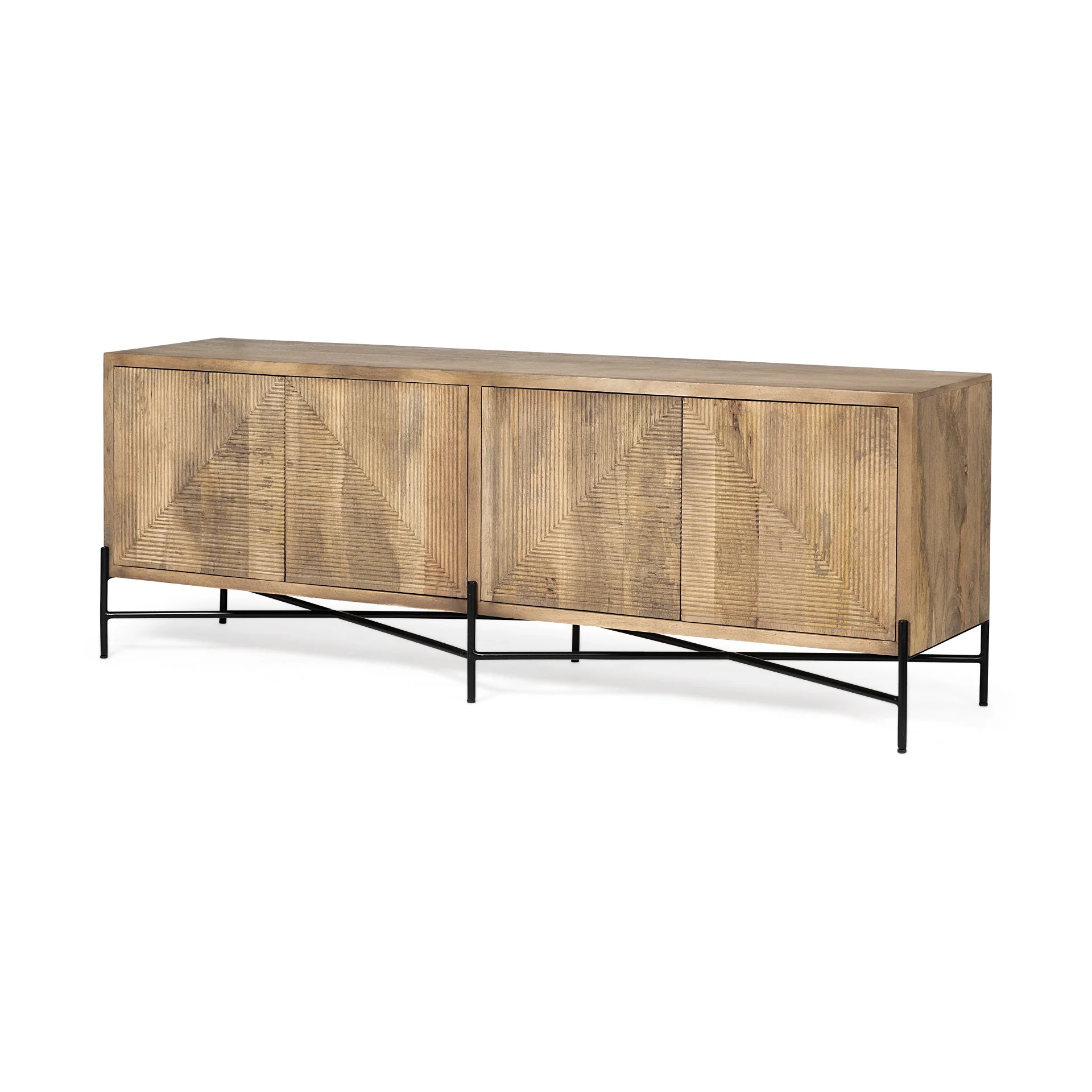 Brown Solid Mango Wood Finish Sideboard With 4 Cabinet Doors By Homeroots - 380238