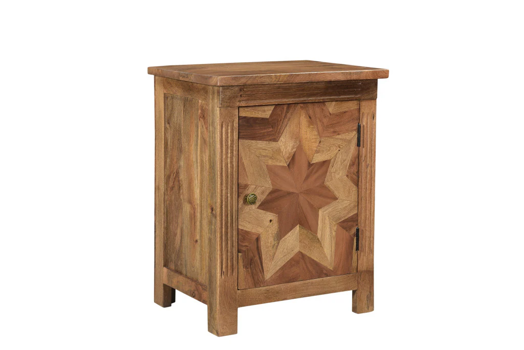 Brown Starburst Geometric Solid Wood Nightstand By Homeroots