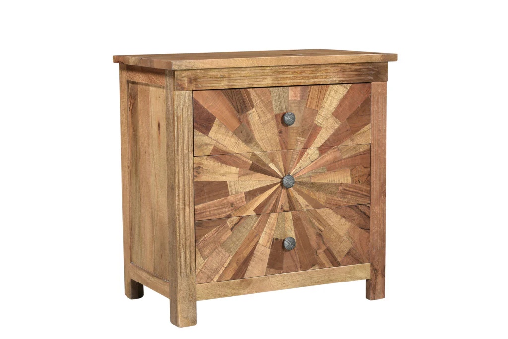 Brown Three Drawer Starburst Pattern Solid Wood Nightstand By Homeroots