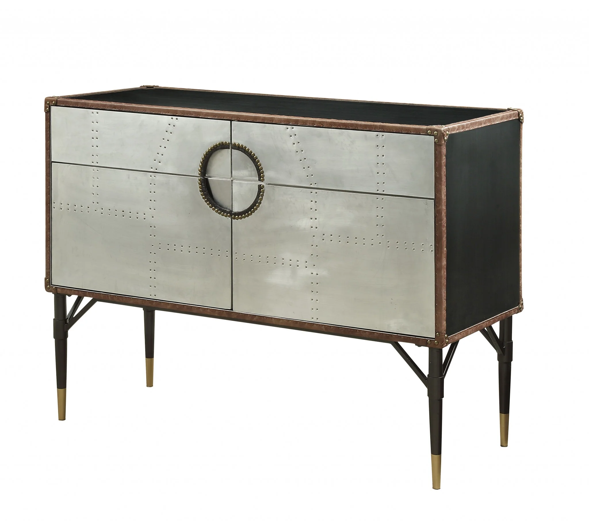 Brown Top Grain Leather And Aluminum Console Table By Homeroots