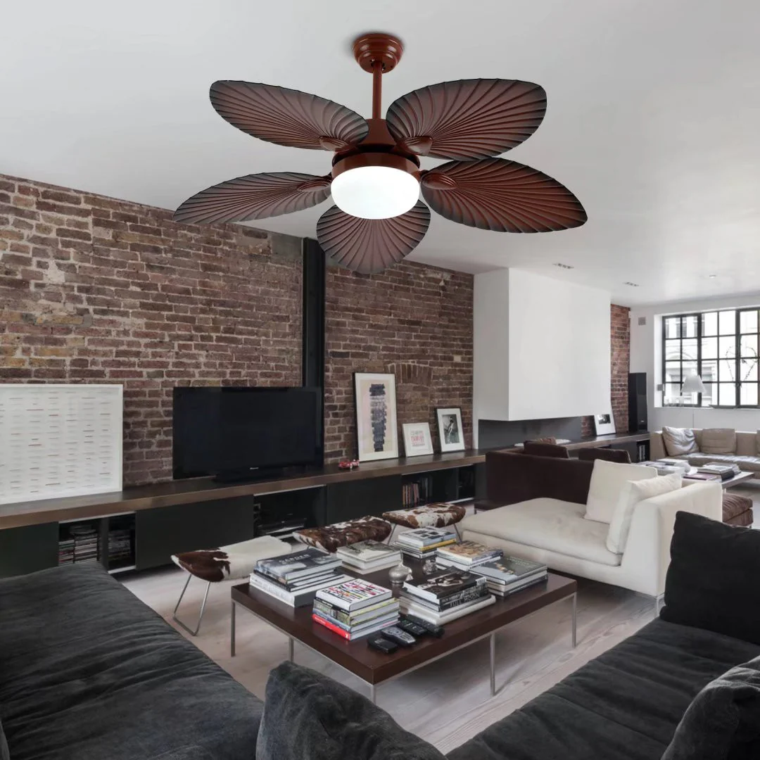 Brown Tropical Palm Metal Ceiling Lamp And Fan By Homeroots