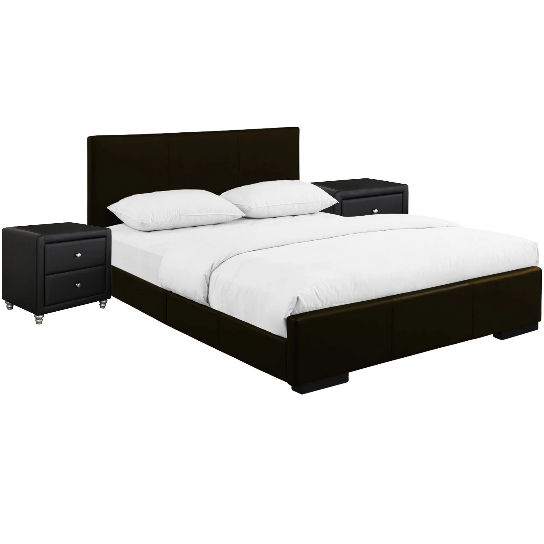 Brown Upholstered Platform King Bed With Two Nightstands By Homeroots - Image 3