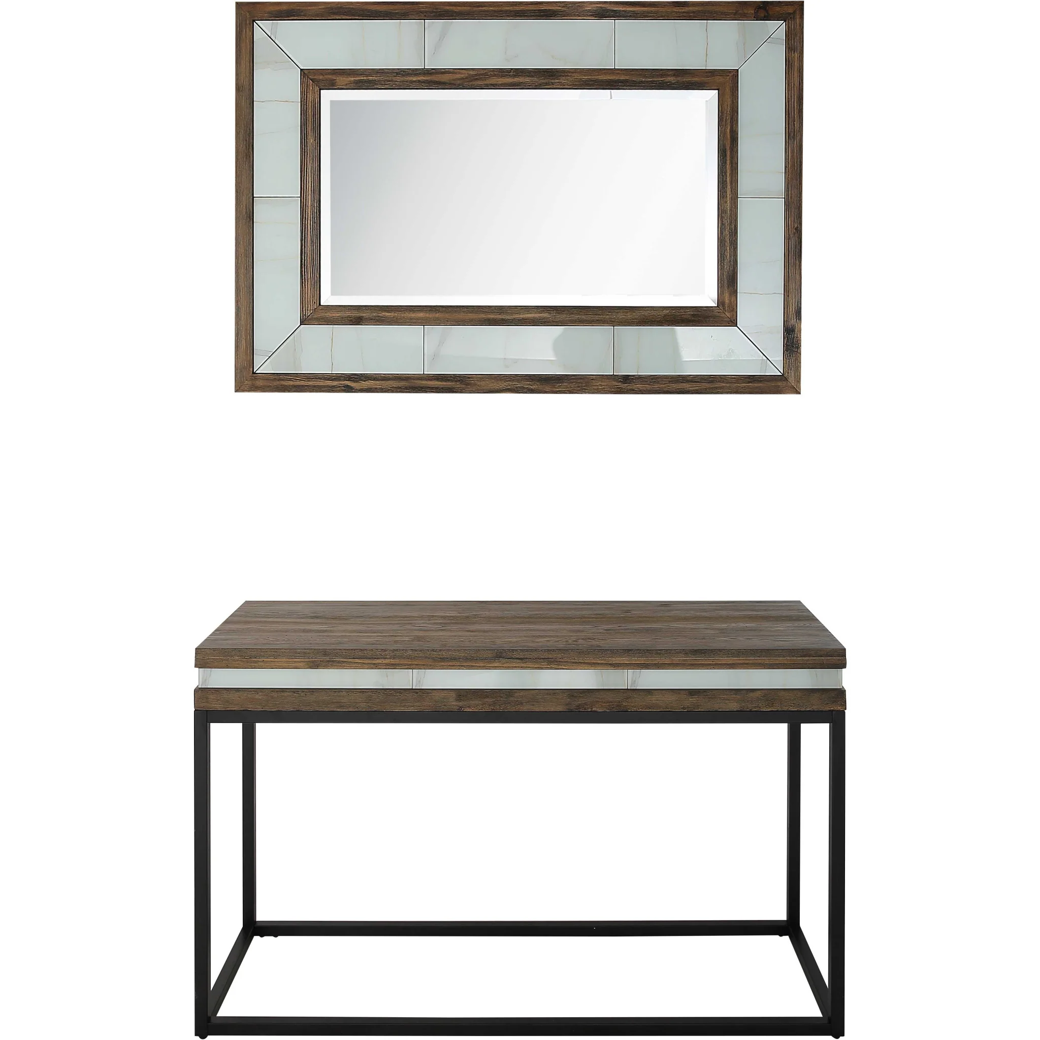Brown White and Black Solid Wood And Faux Marble Sled Console Table By Homeroots
