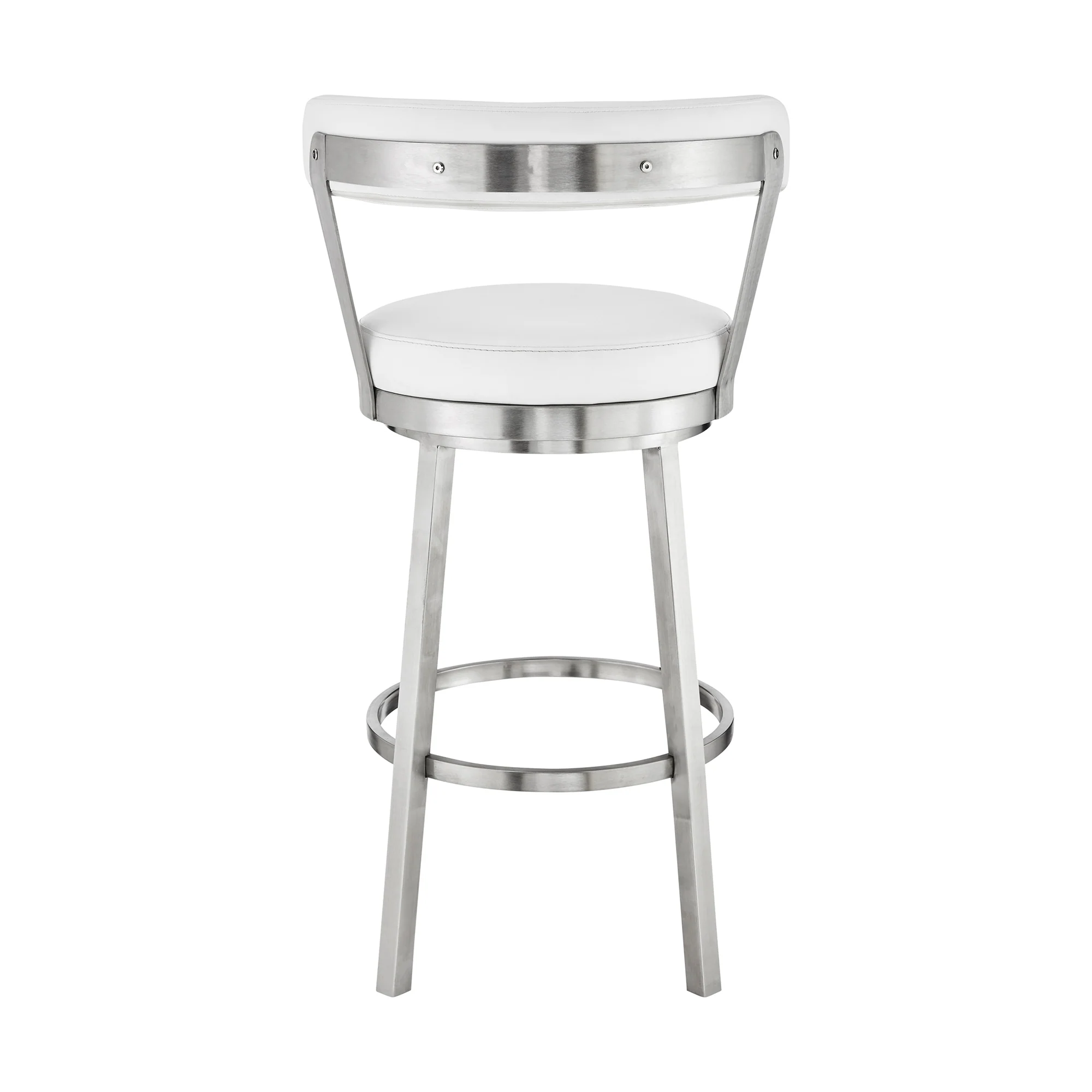 Bryant 26" Counter Height Swivel Bar Stool in Brushed Stainless Steel Finish and White Faux Leather By Armen Living - Image 6