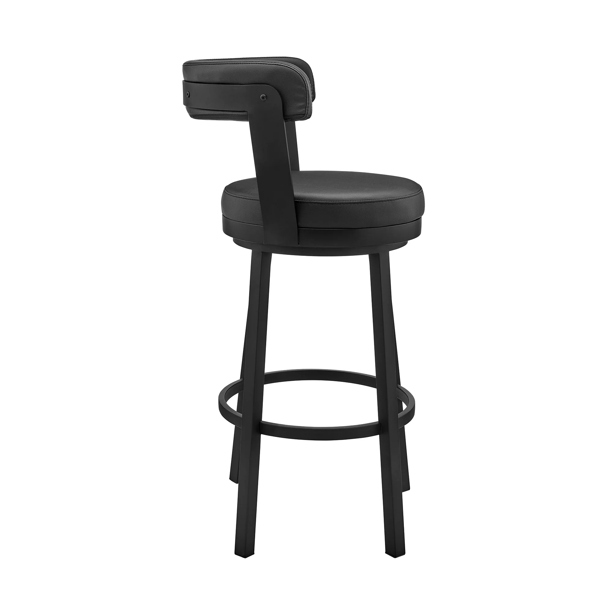 Bryant 30" Bar Height Swivel Bar Stool in Black Finish and Black Faux Leather By Armen Living - Image 4