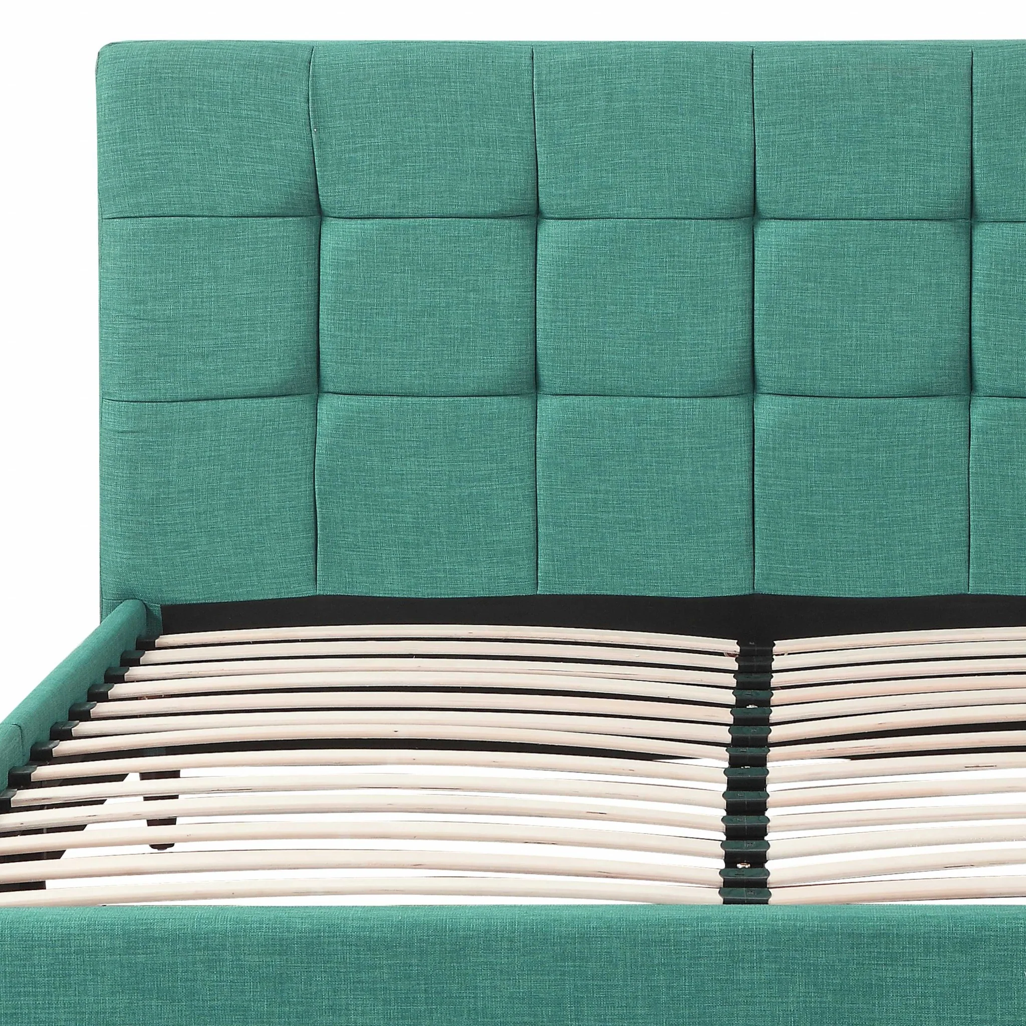 California King Blue Modern Upholstered Square Stitched Platform Bed By Homeroots - Image 4