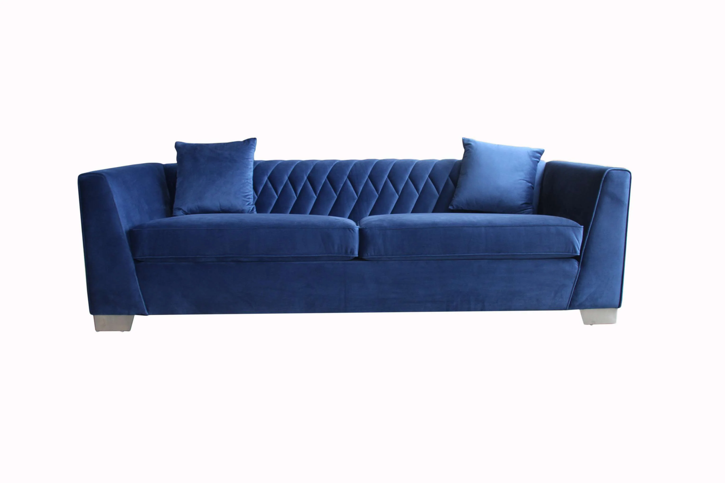 Cambridge Contemporary Sofa in Brushed Stainless Steel and Blue Velvet By Armen Living