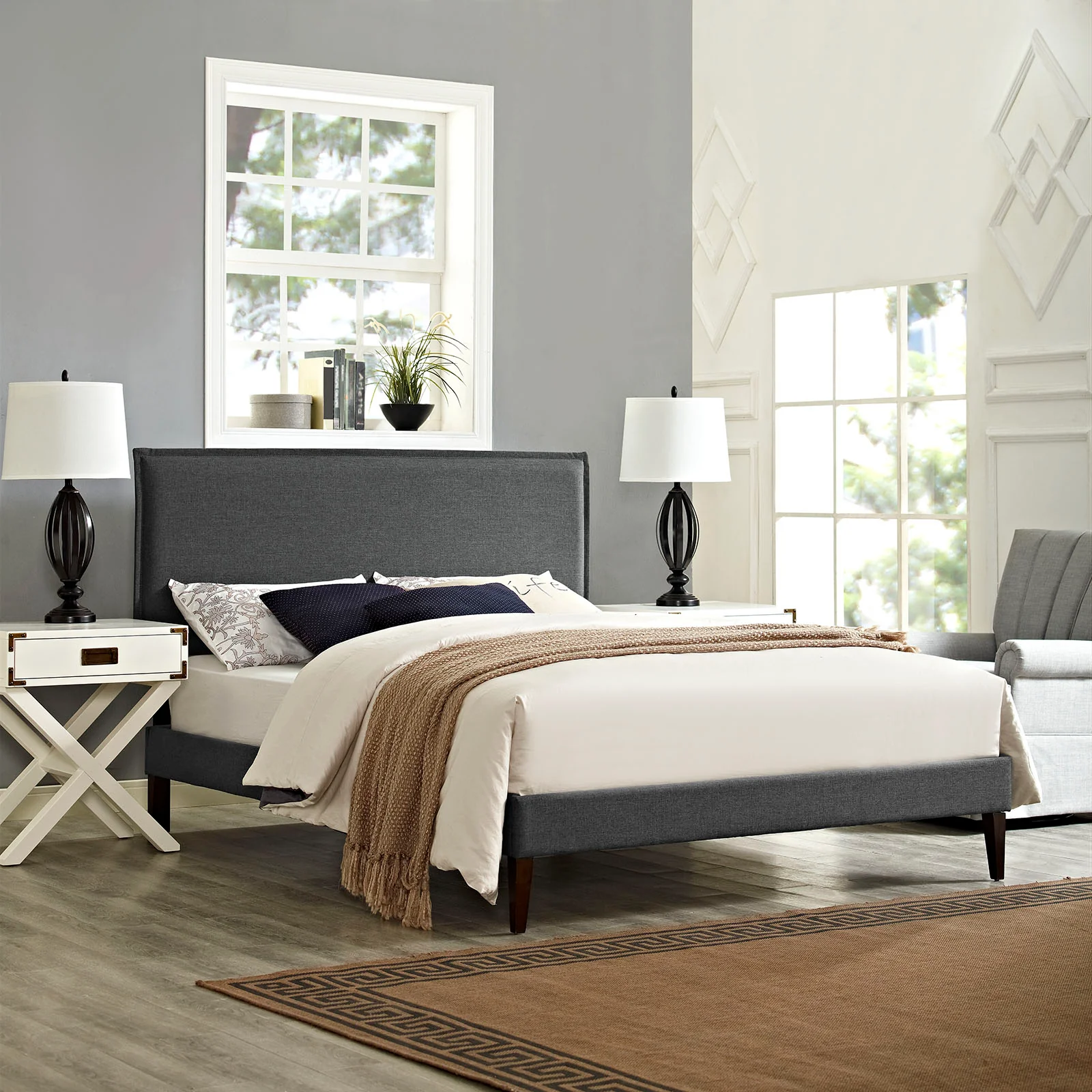 Camille Fabric Full Platform Bed with Squared Tapered Legs by Modway