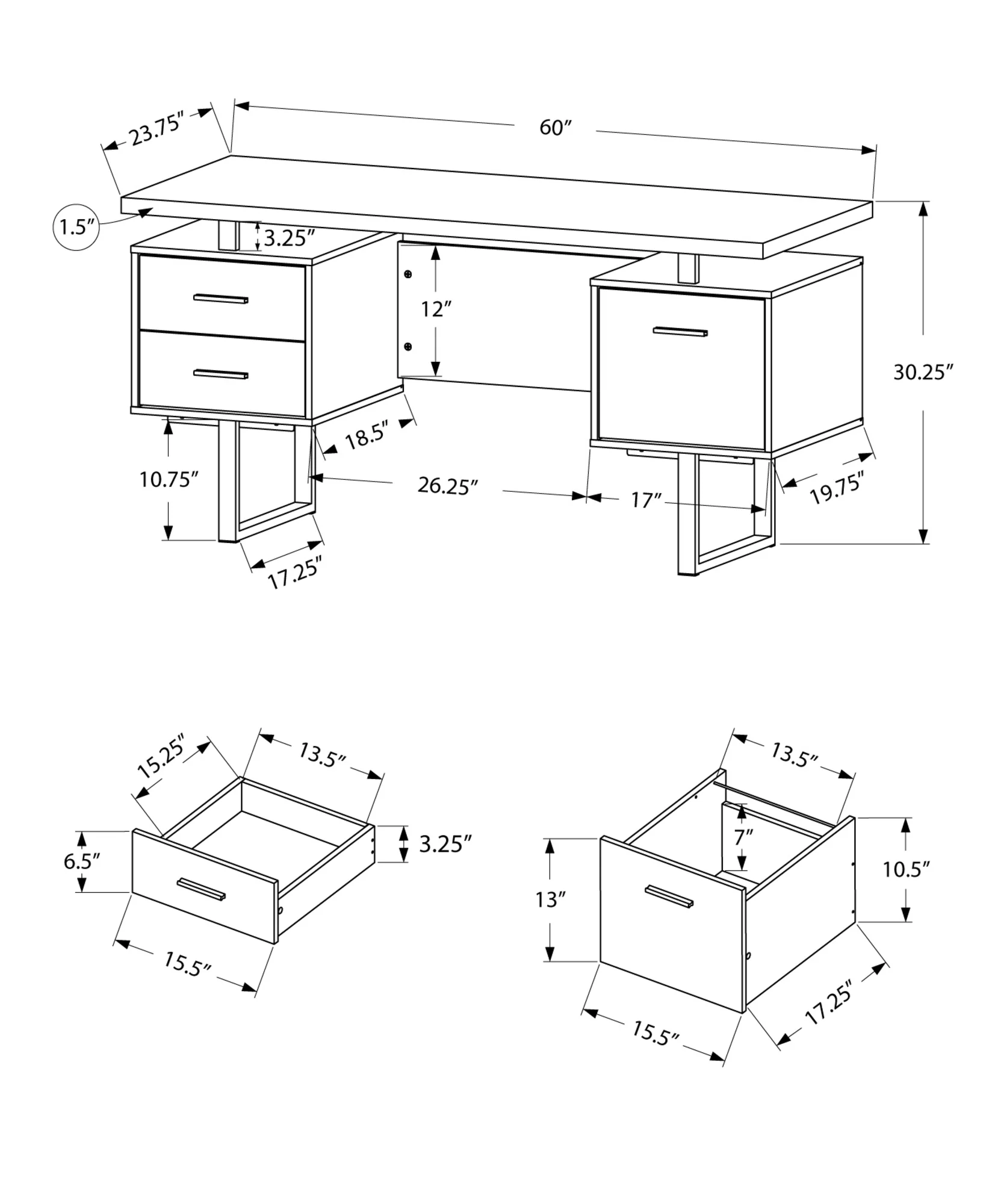 Cappuccino Silver Particle Board Hollow Core Metal Computer Desk With A Hollow Core By Homeroots - Image 7