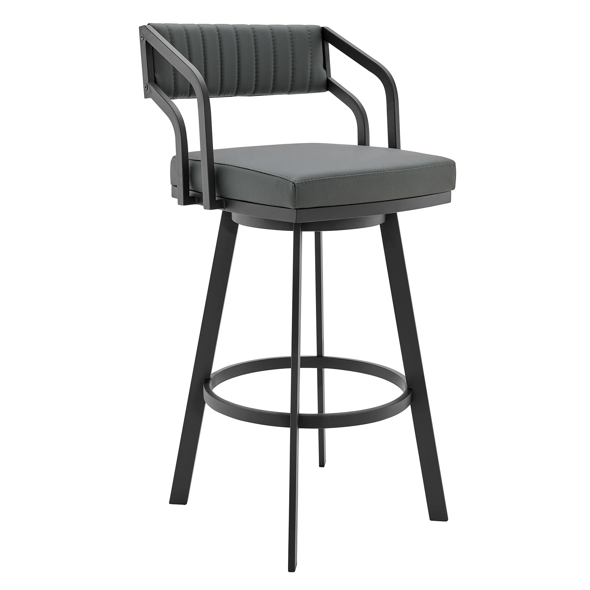 Capri 26" Swivel Modern Black Metal and Slate Gray Faux Leather Bar and Counter Stool By Armen Living - Image 2
