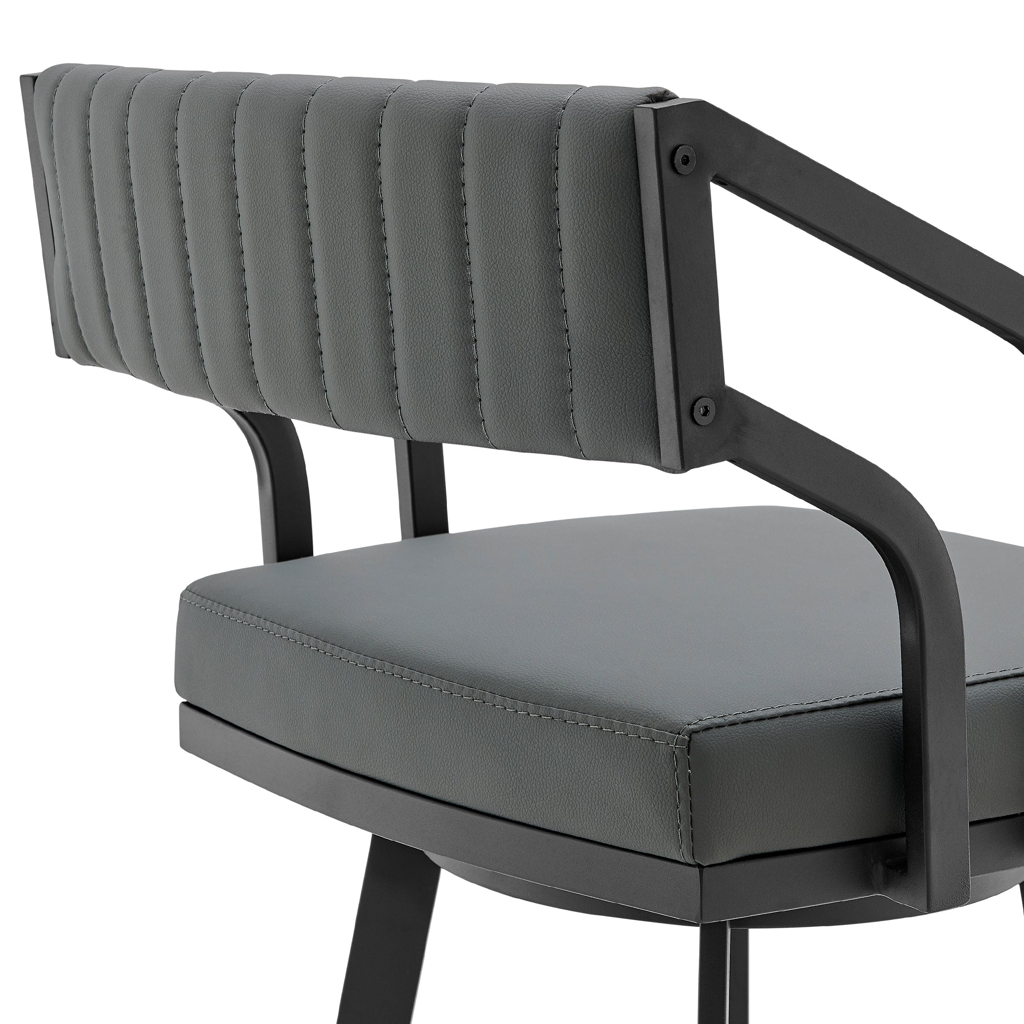 Capri 26" Swivel Modern Black Metal and Slate Gray Faux Leather Bar and Counter Stool By Armen Living - Image 6