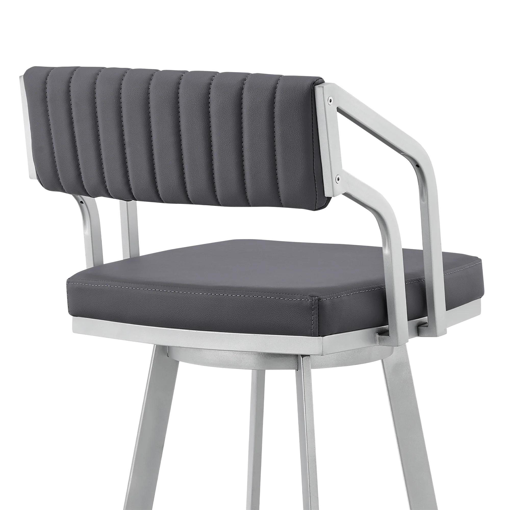 Capri 26" Swivel Slate Grey Faux Leather and Silver Metal Bar Stool By Armen Living - Image 10