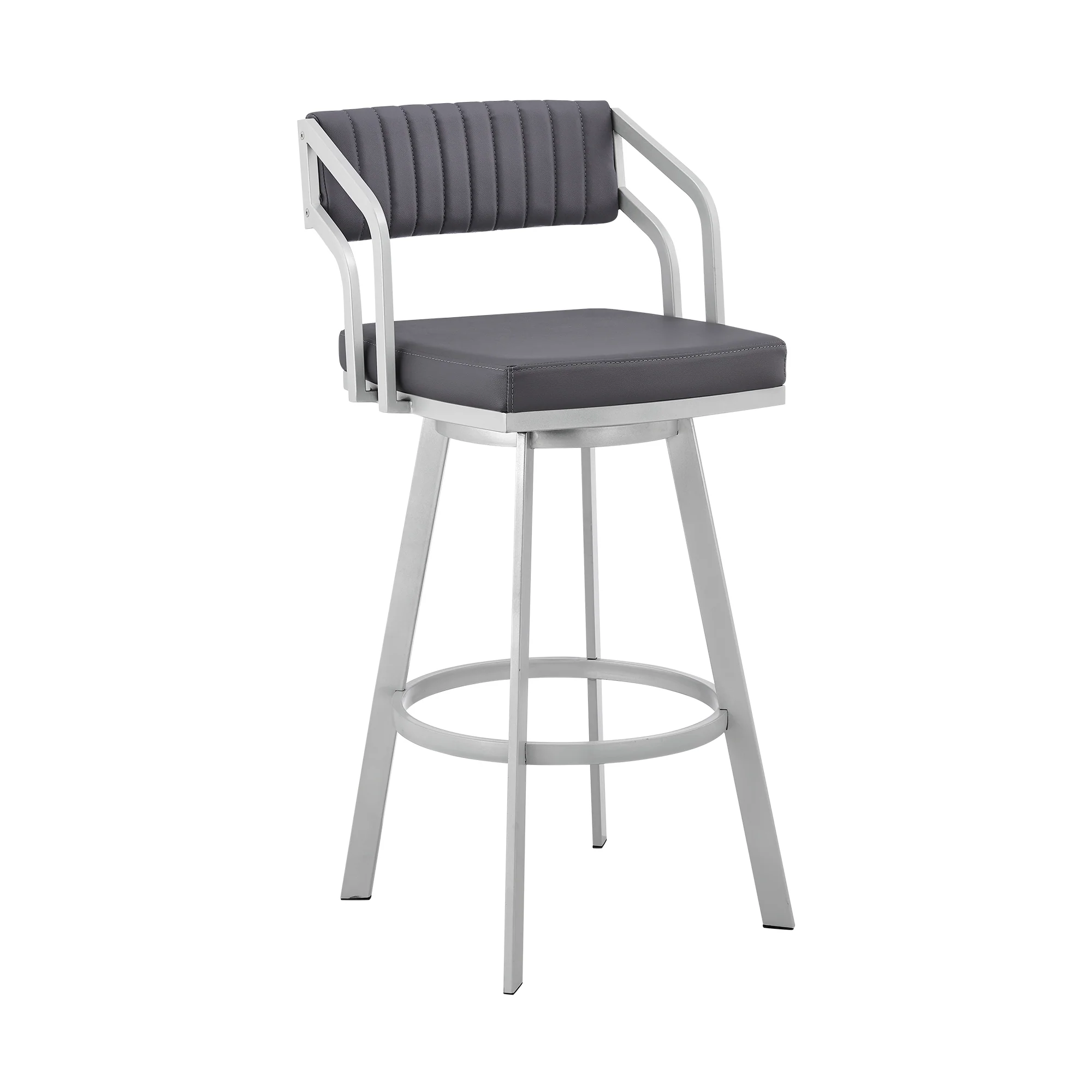 Capri 26" Swivel Slate Grey Faux Leather and Silver Metal Bar Stool By Armen Living - Image 2