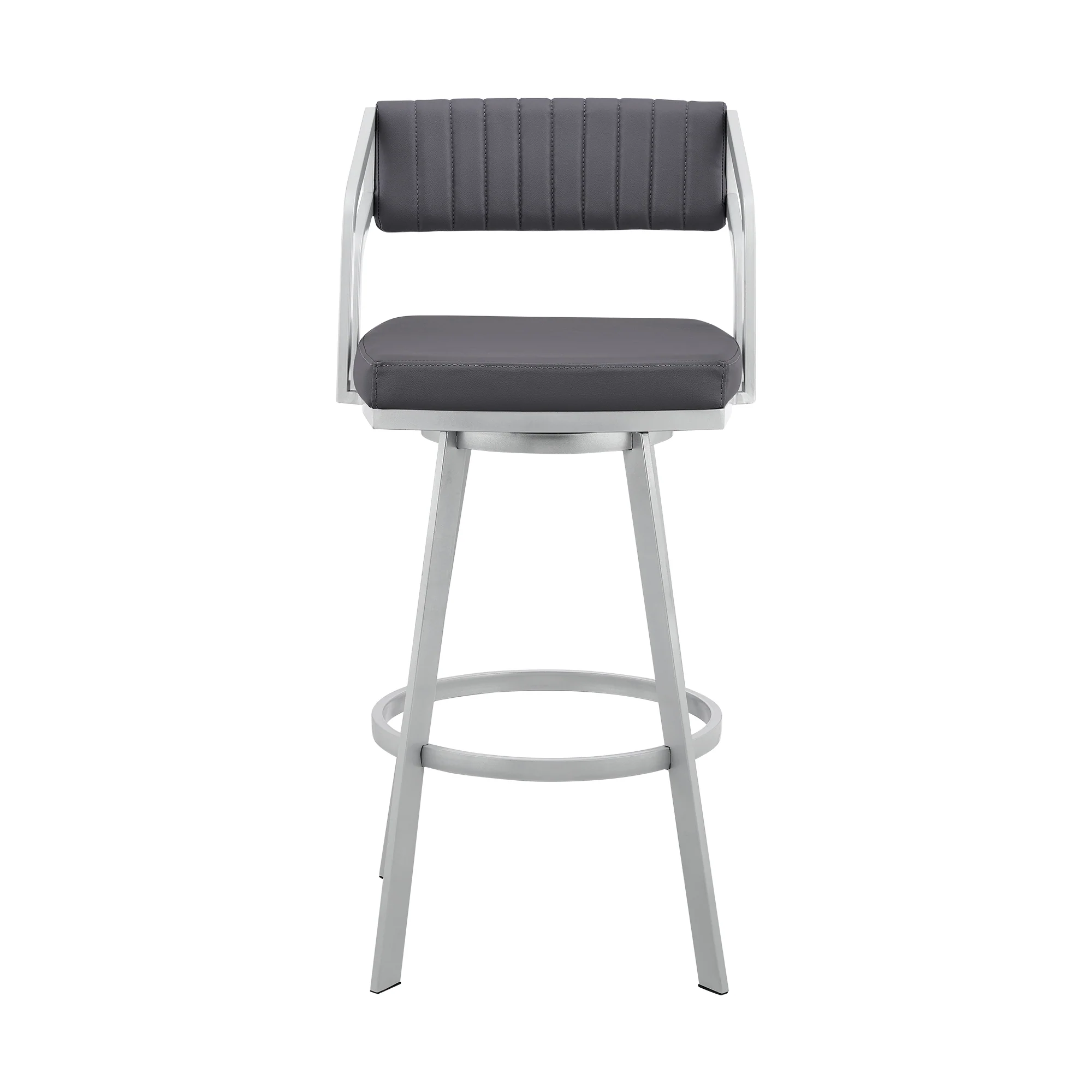 Capri 26" Swivel Slate Grey Faux Leather and Silver Metal Bar Stool By Armen Living - Image 3