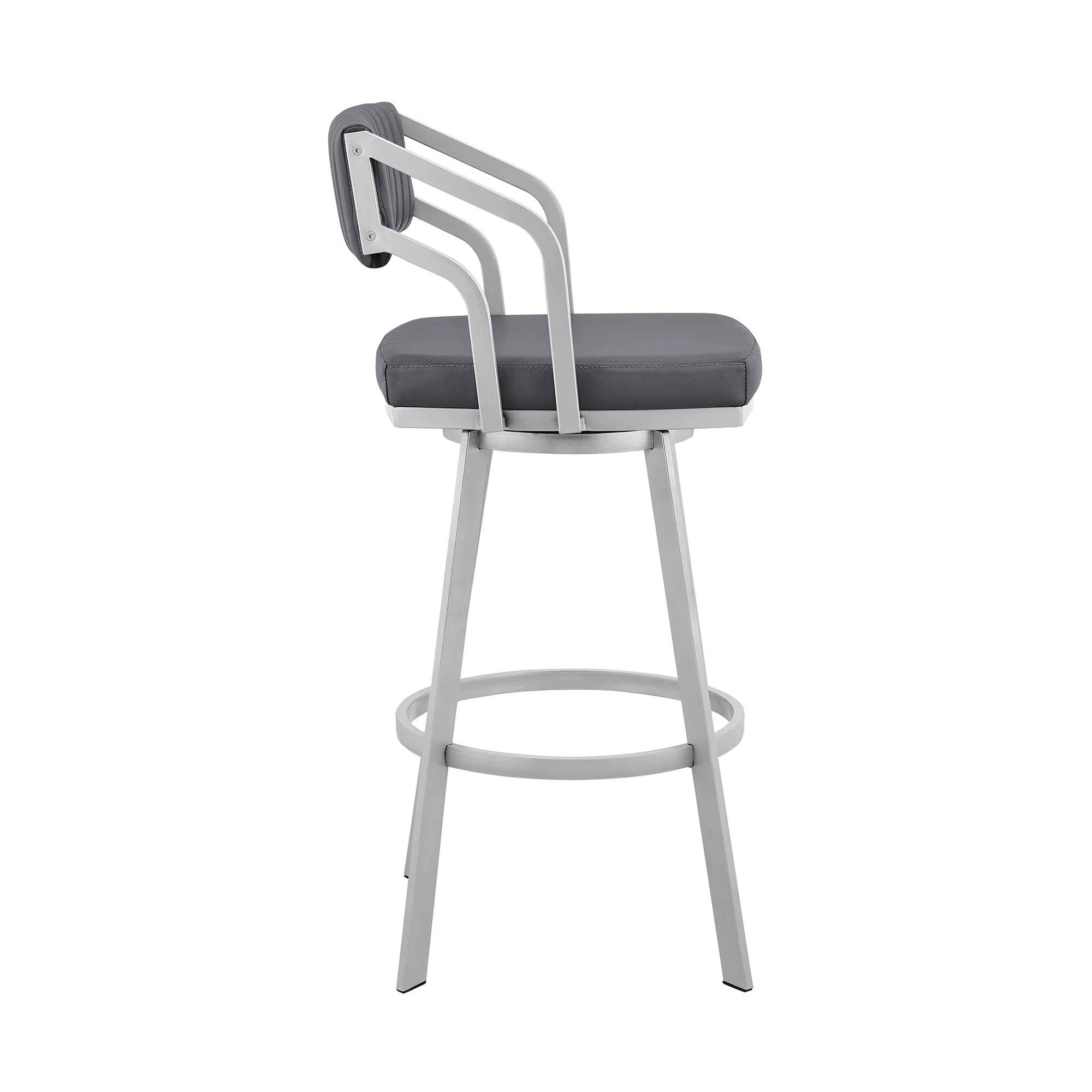 Capri 26" Swivel Slate Grey Faux Leather and Silver Metal Bar Stool By Armen Living - Image 4