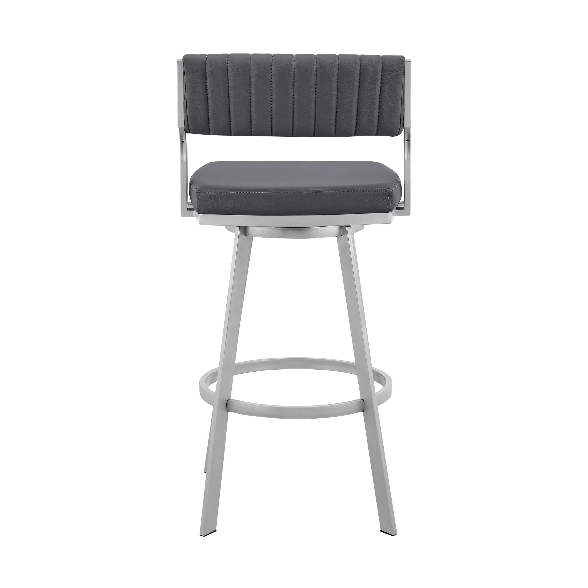 Capri 26" Swivel Slate Grey Faux Leather and Silver Metal Bar Stool By Armen Living - Image 6