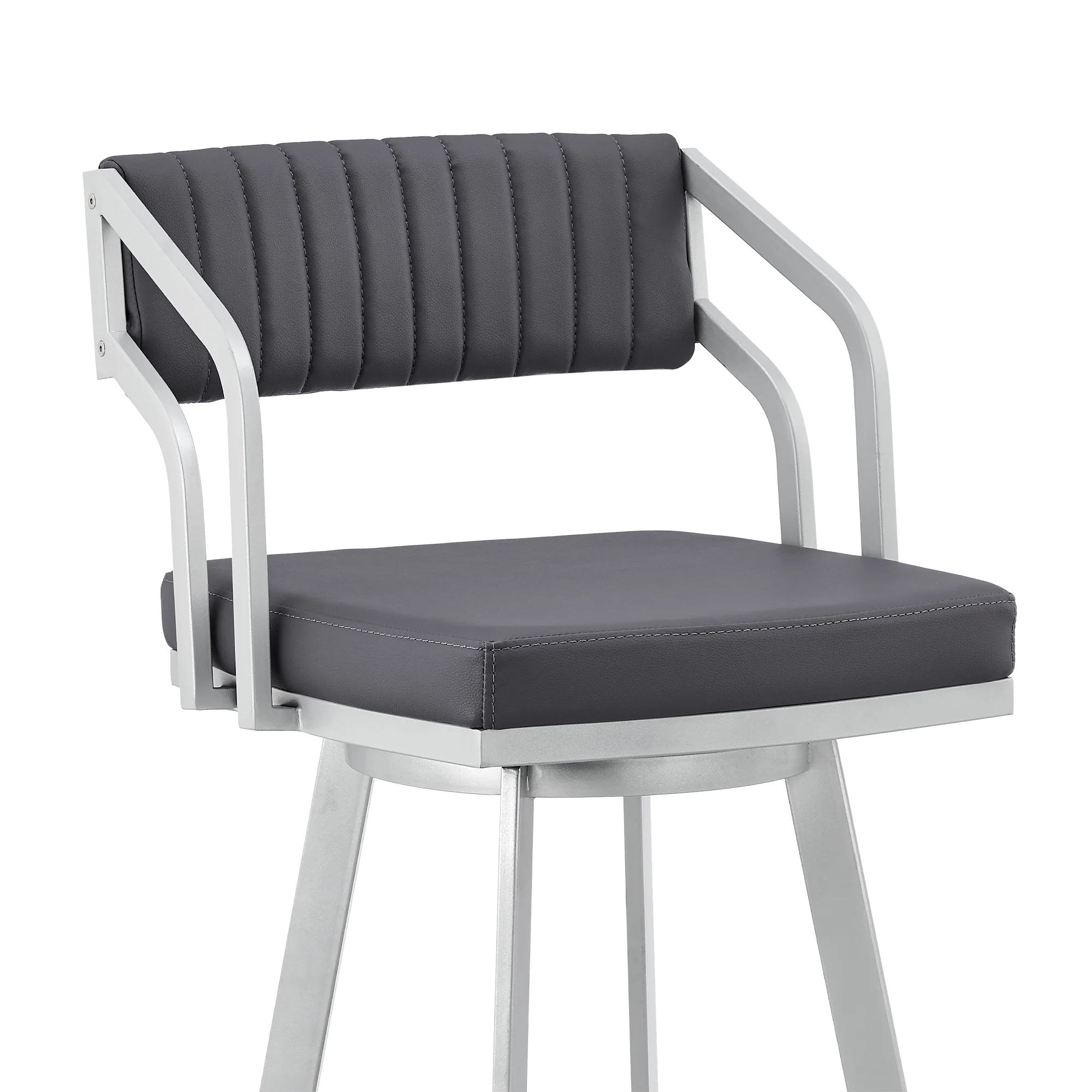 Capri 26" Swivel Slate Grey Faux Leather and Silver Metal Bar Stool By Armen Living - Image 7