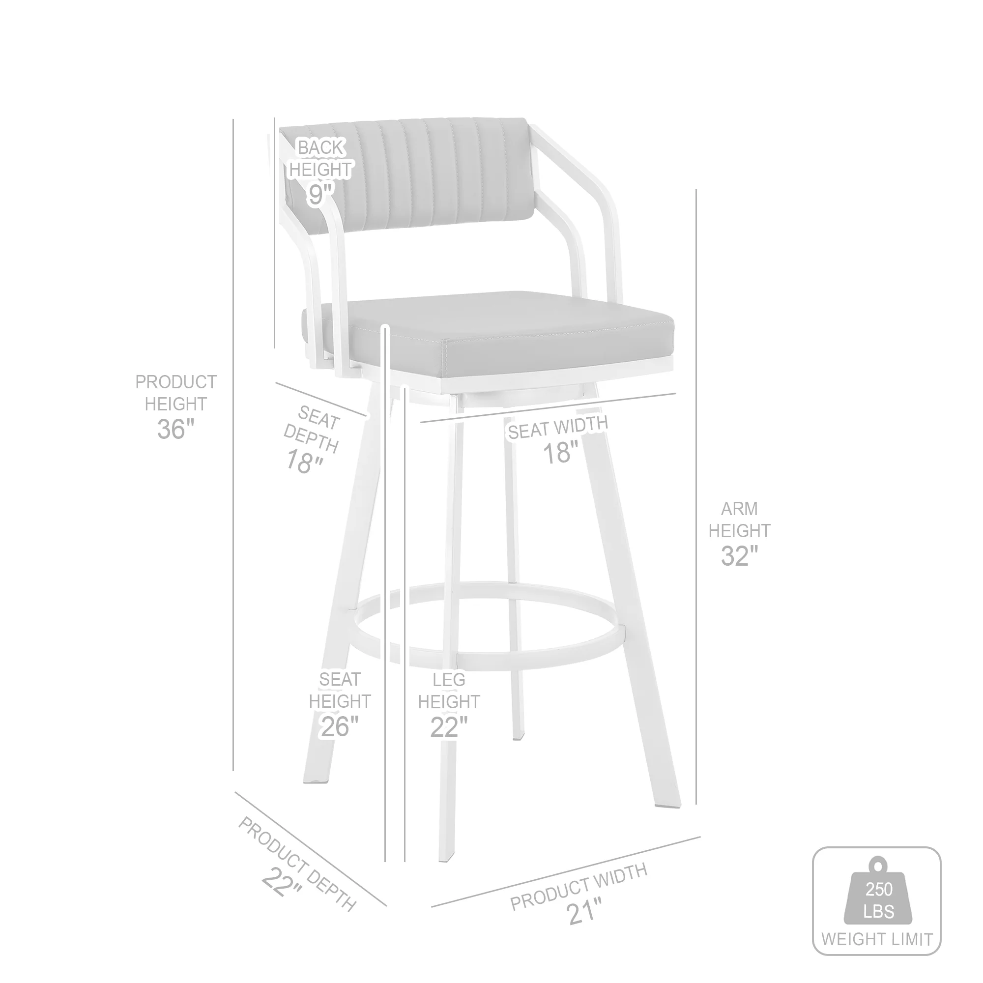 Capri 26" Swivel Slate Grey Faux Leather and Silver Metal Bar Stool By Armen Living - Image 9