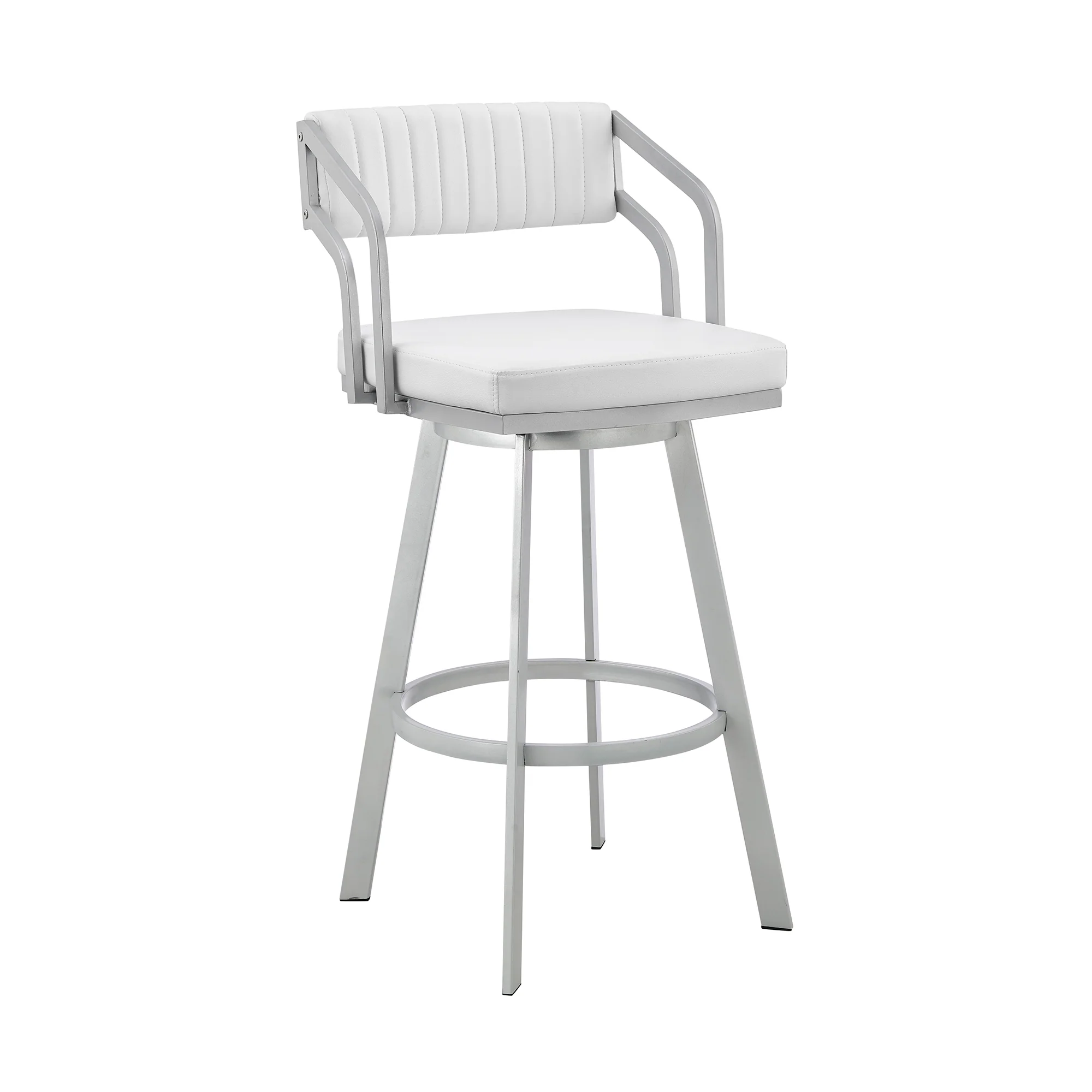Capri 30" Swivel White Faux Leather and Silver Metal Bar Stool By Armen Living - Image 2