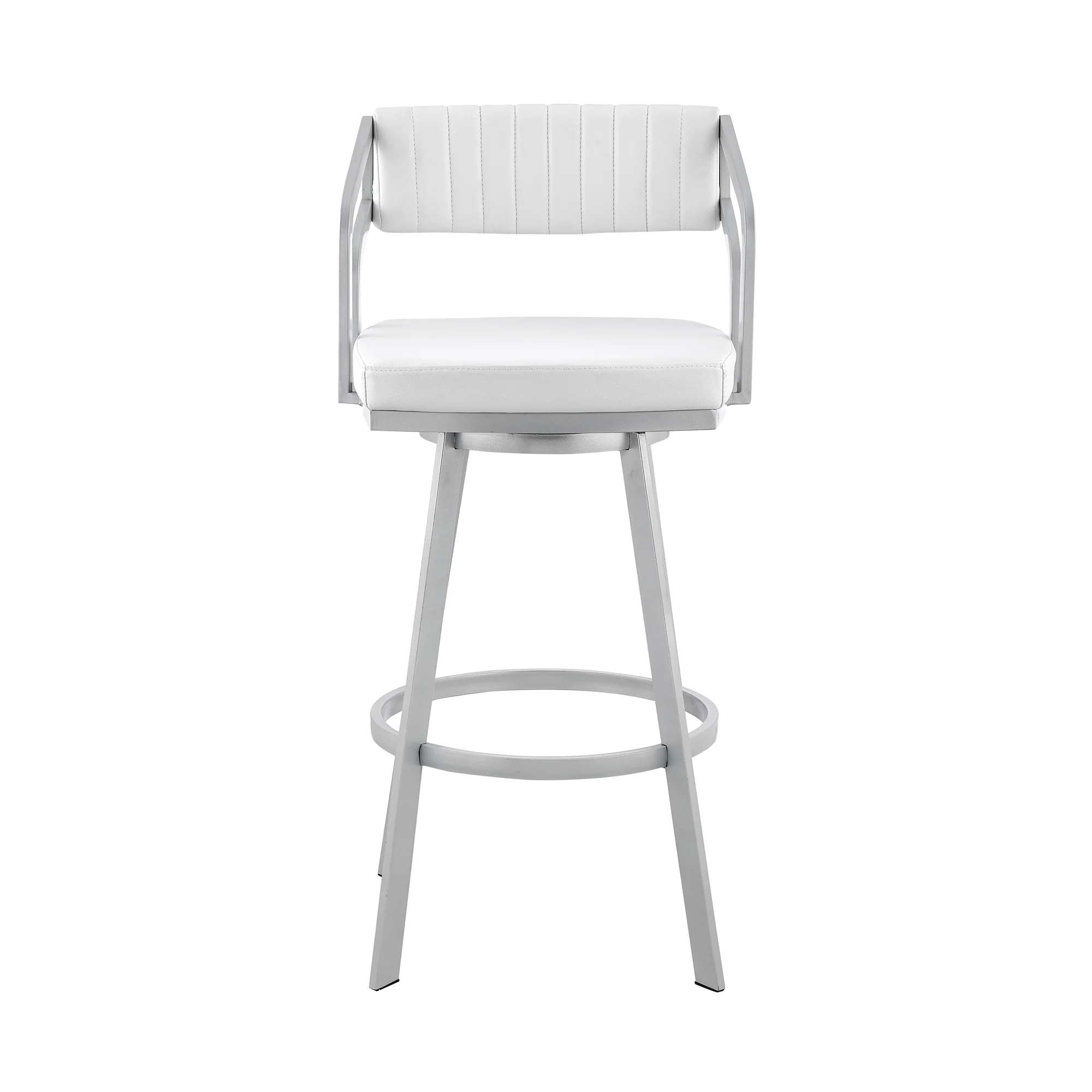 Capri 30" Swivel White Faux Leather and Silver Metal Bar Stool By Armen Living - Image 3