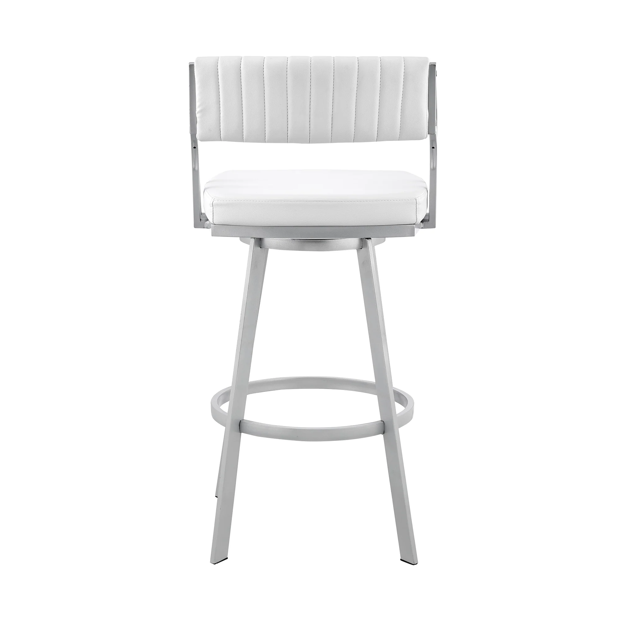 Capri 30" Swivel White Faux Leather and Silver Metal Bar Stool By Armen Living - Image 6