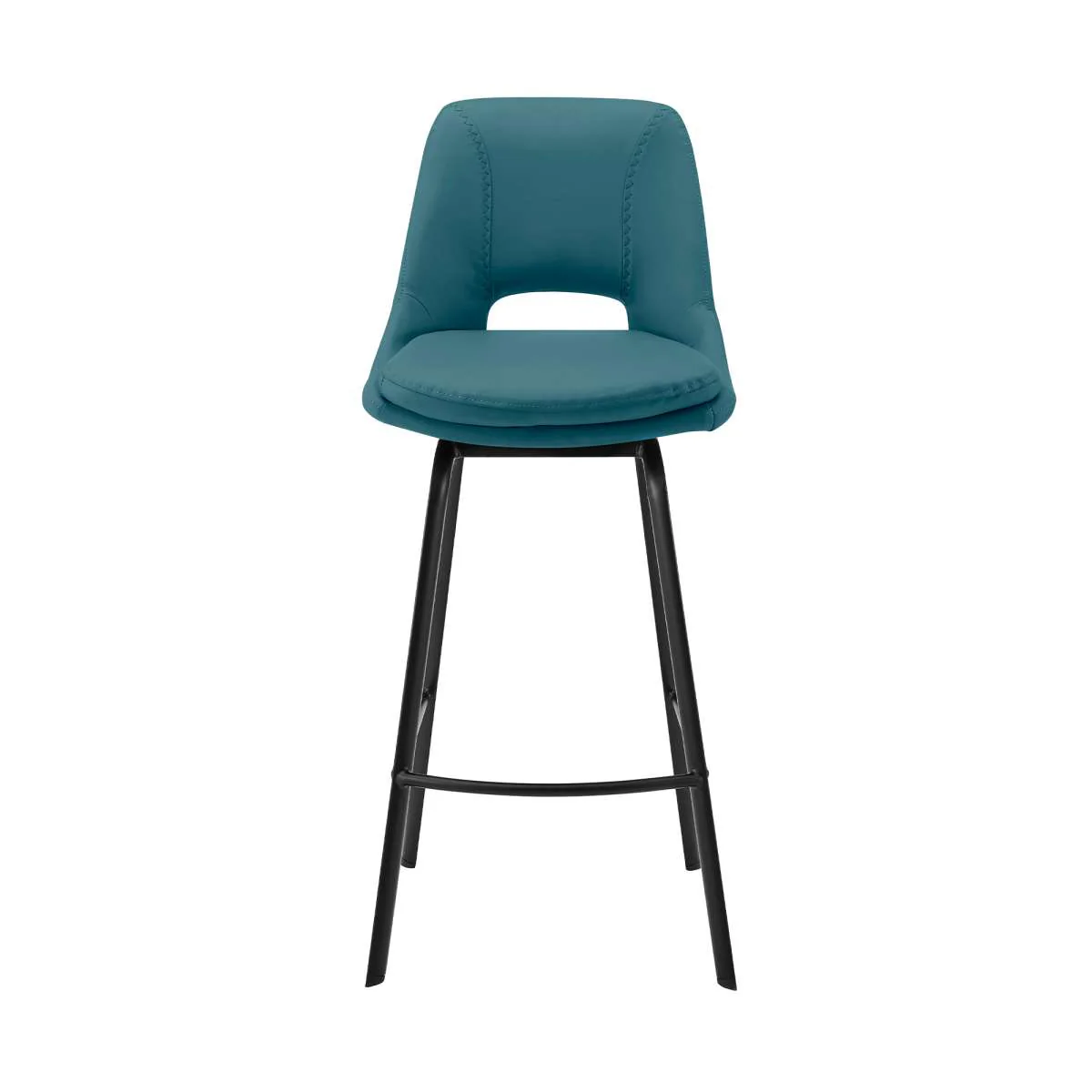 Carise Blue Faux Leather and Black Metal Swivel 26" Counter Stool By Armen Living - Image 2