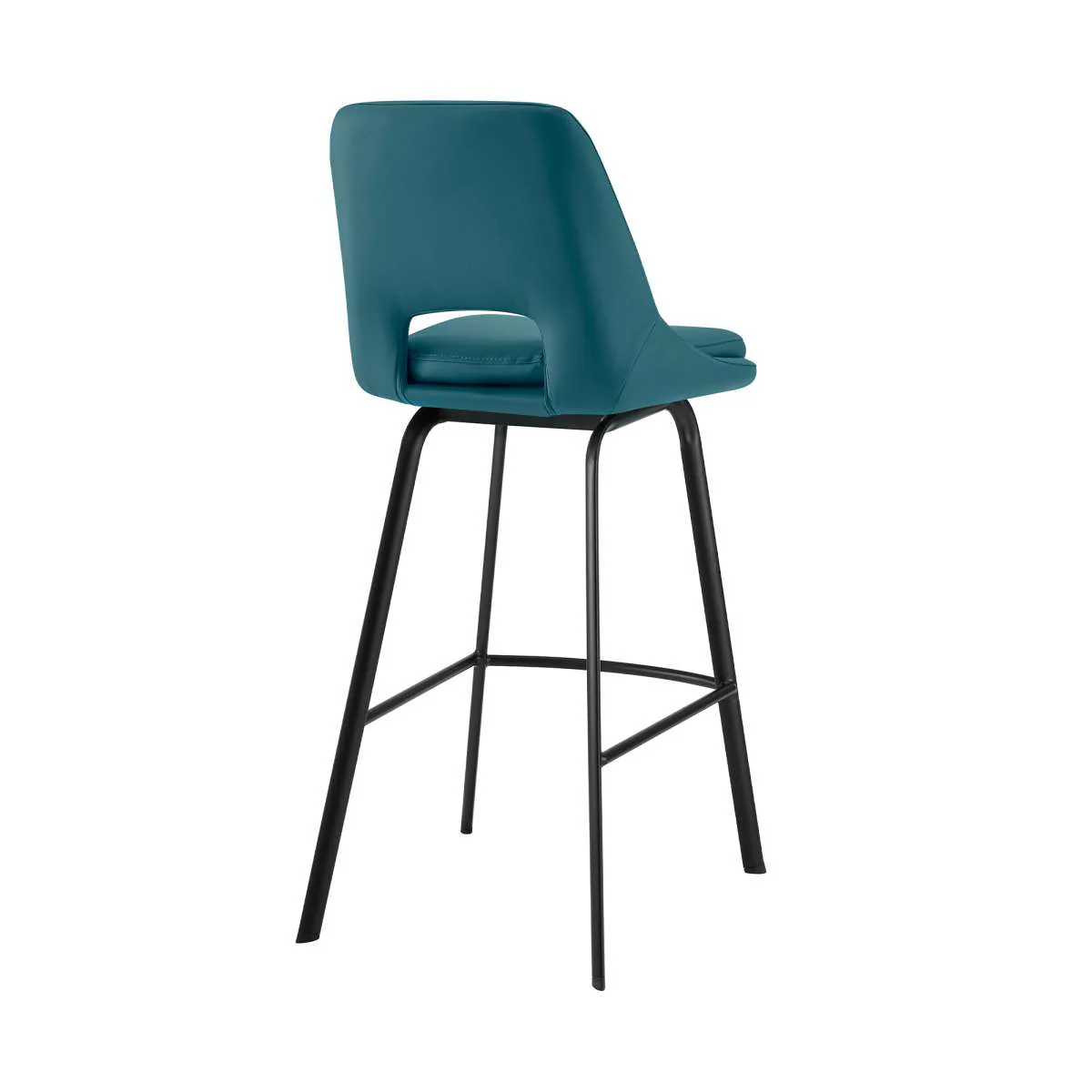 Carise Blue Faux Leather and Black Metal Swivel 30" Bar Stool By Armen Living - Image 4