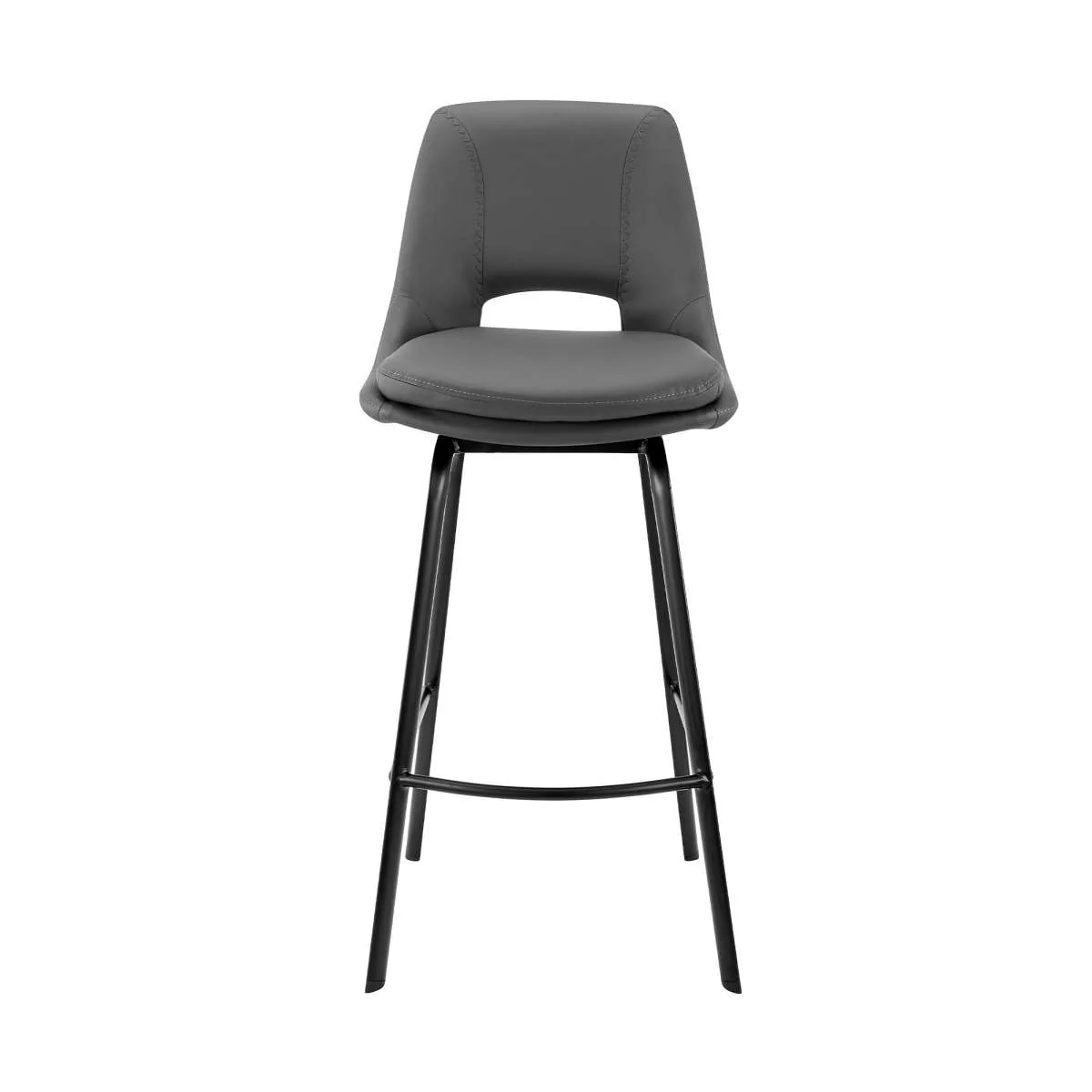 Carise Gray Faux Leather and Black Metal Swivel 26" Counter Stool By Armen Living - Image 2