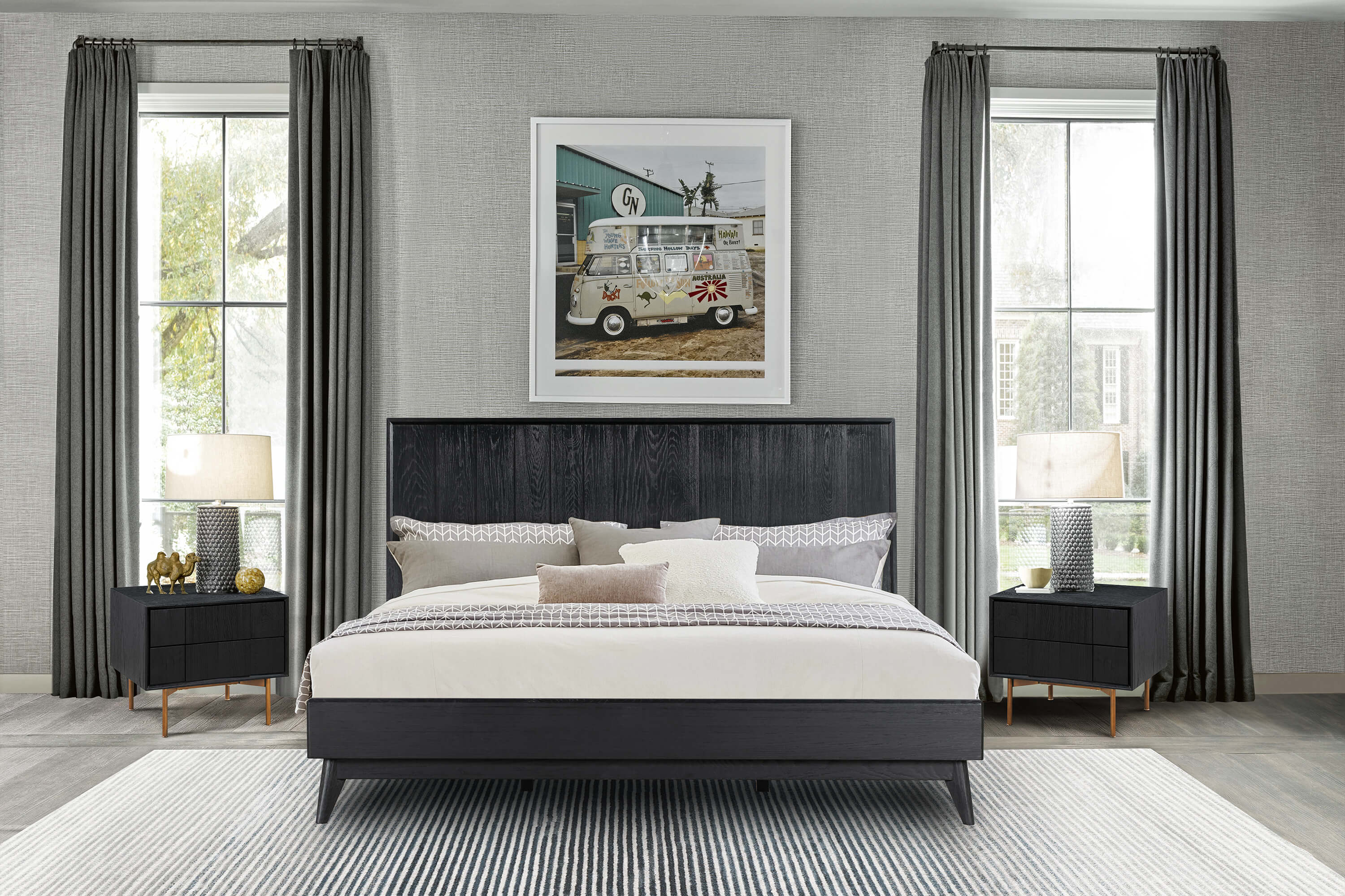 Carnaby King 3 Piece Bedroom Set in Black Brushed Oak Wood By Armen Living