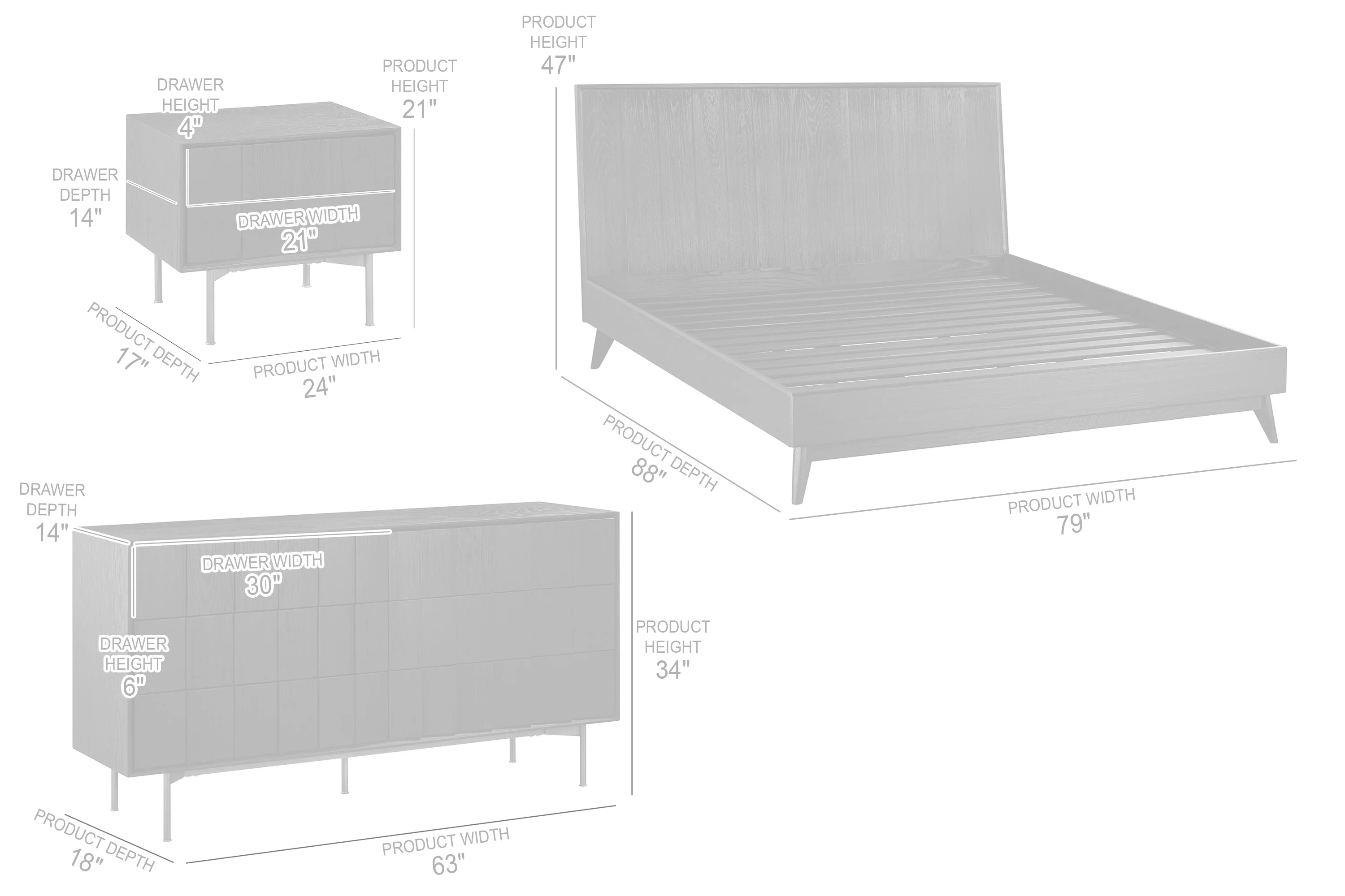 Carnaby King 4 Piece Bedroom Set in Black Brushed Oak Wood By Armen Living - Image 9