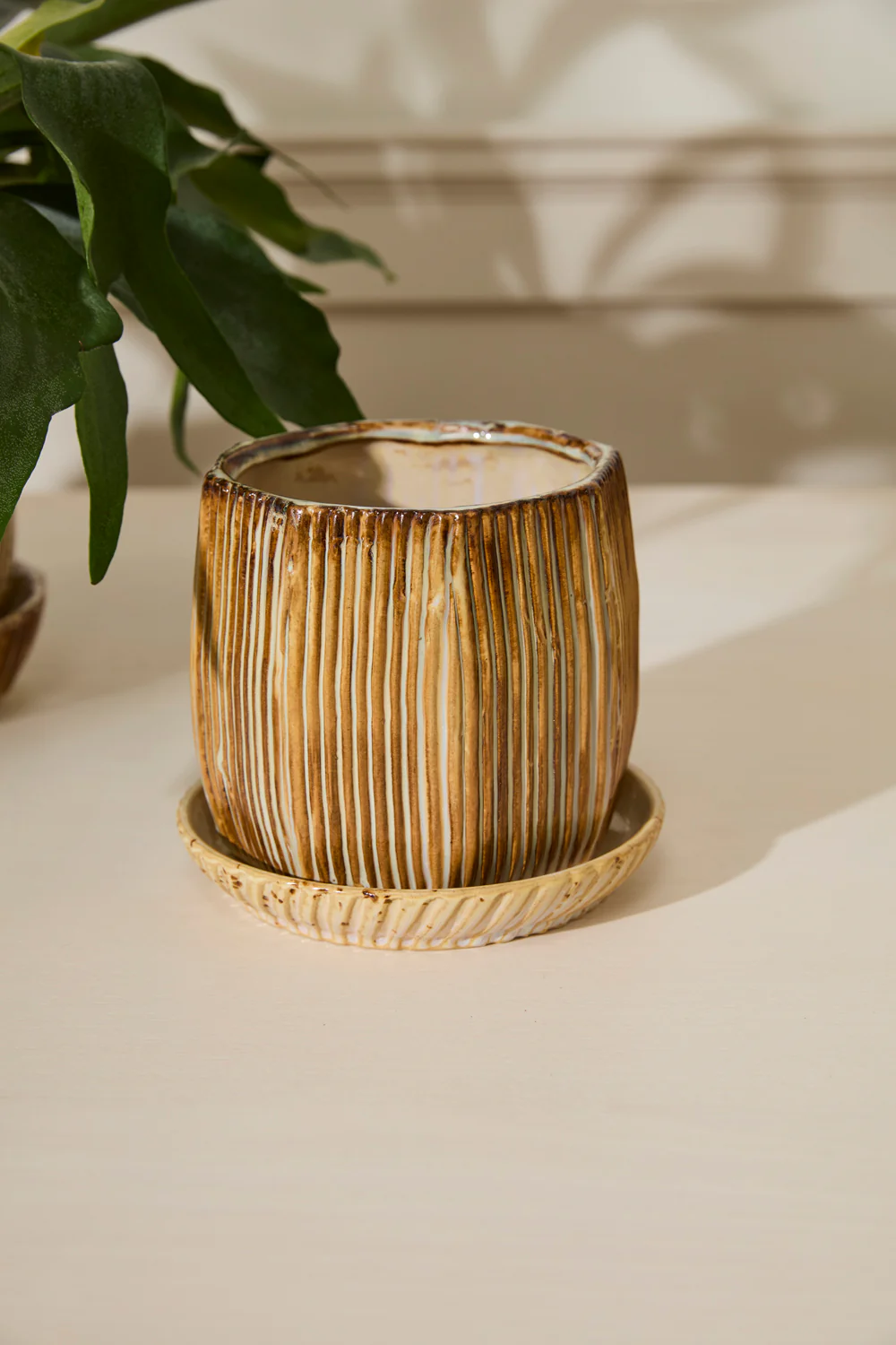 Carved Pot with Saucer Set of 2 By Accent Decor - Image 4