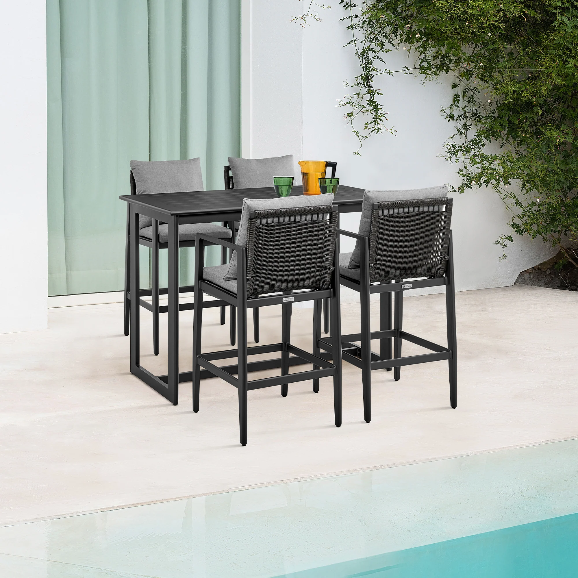 Cayman Outdoor Patio Bar Height Dining Table in Aluminum By Armen Living - Image 2