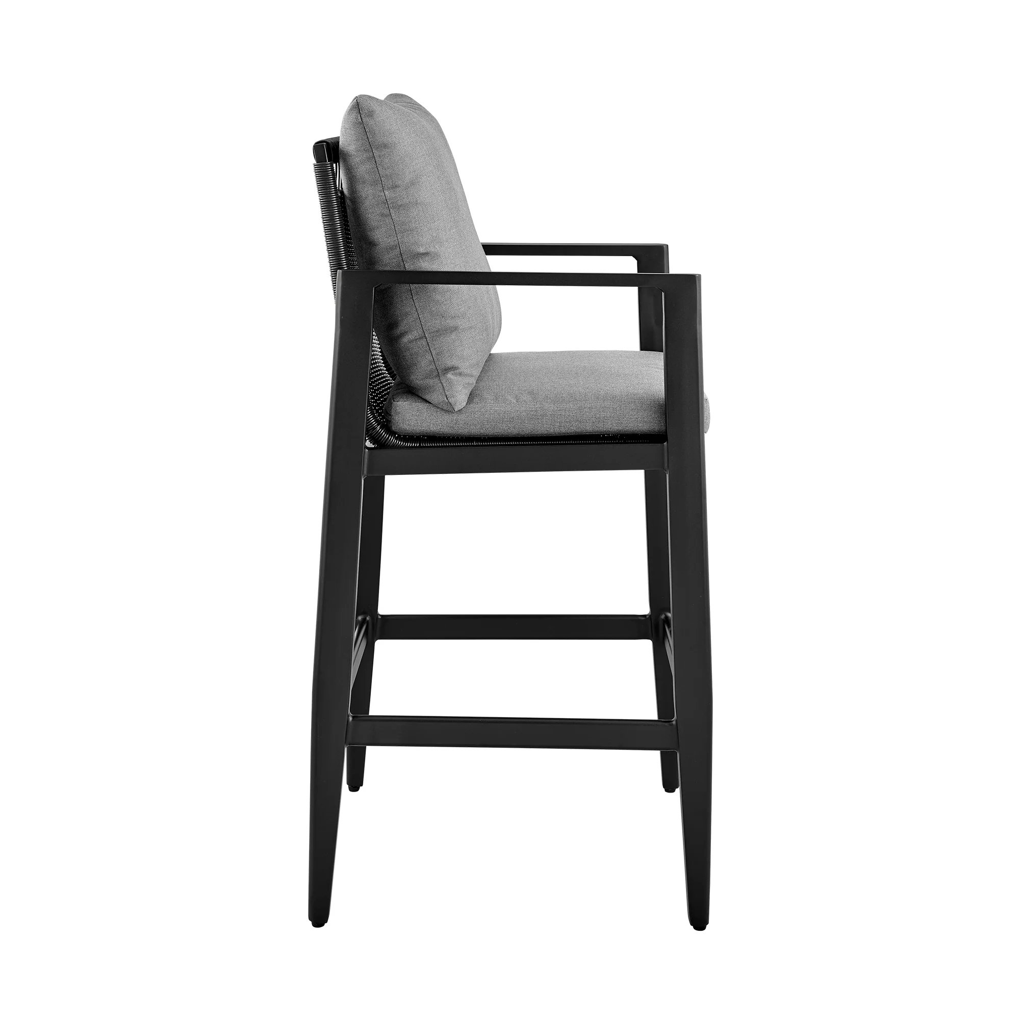 Cayman Outdoor Patio Bar Stool in Aluminum with Gray Cushions By Armen Living - Image 5