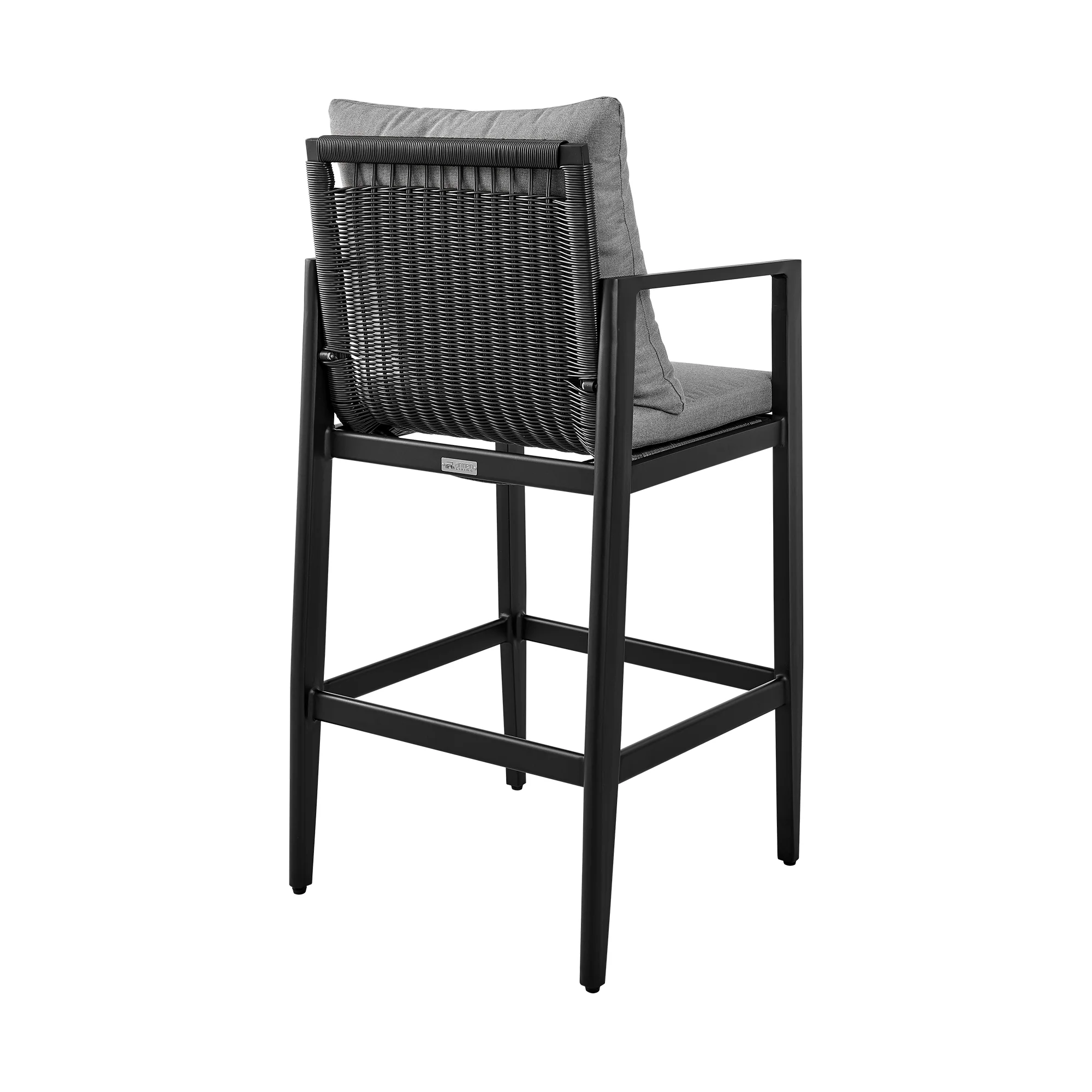 Cayman Outdoor Patio Bar Stool in Aluminum with Gray Cushions By Armen Living - Image 6