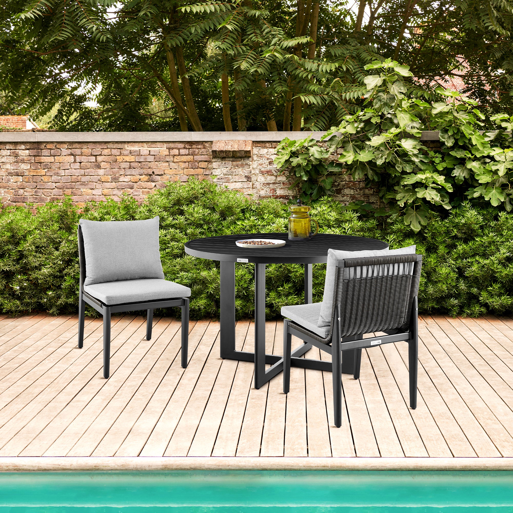 Cayman Outdoor Patio Dining Chairs in Aluminum with Gray Cushions - Set of 2 By Armen Living
