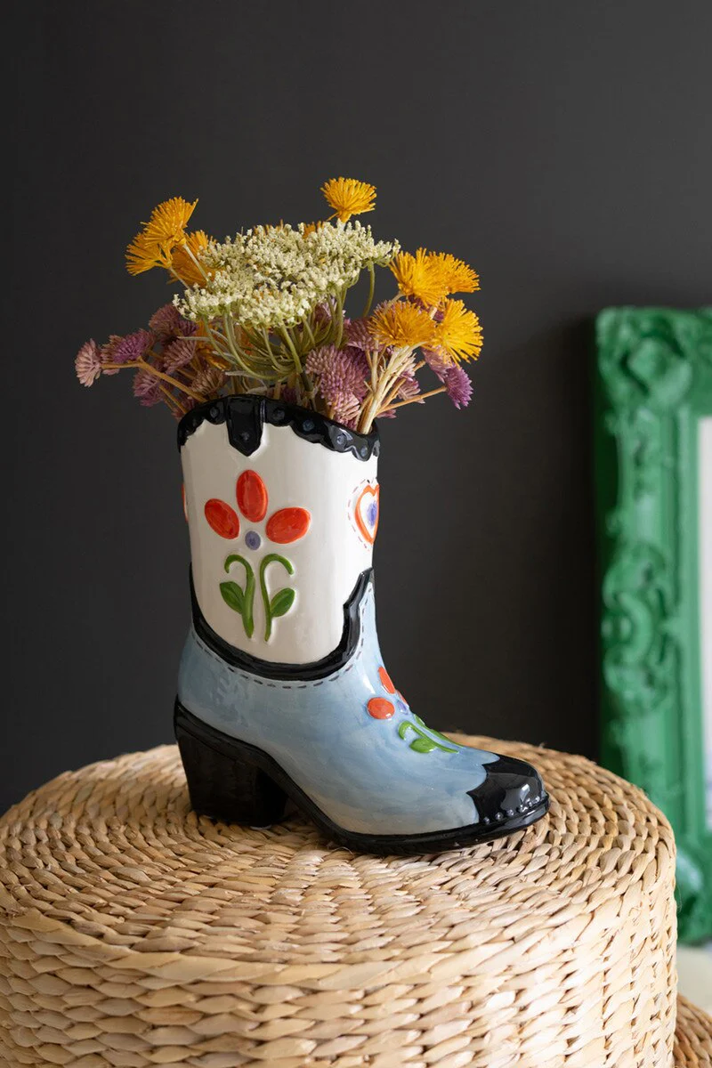 Ceramic Cowboy Boot Vase By Kalalou