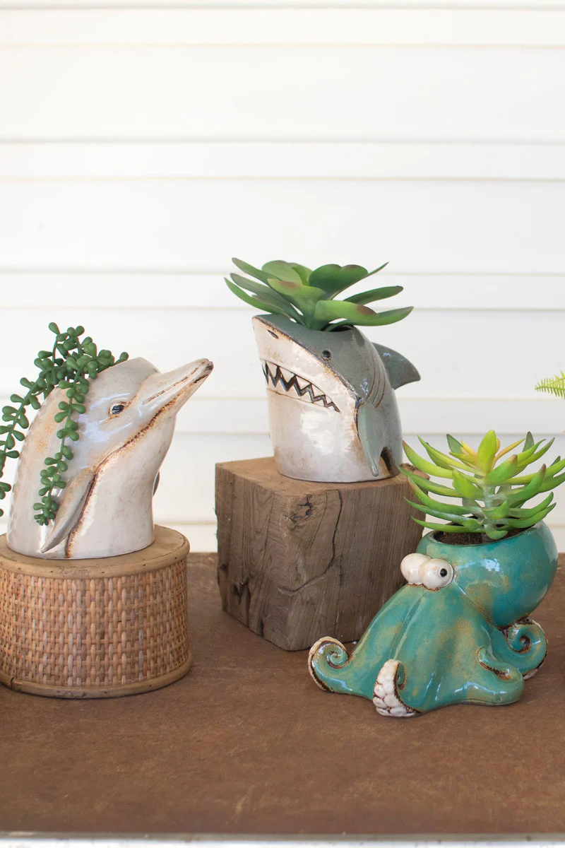 Ceramic Dolphin Planter (Min 2) By Kalalou - Image 3