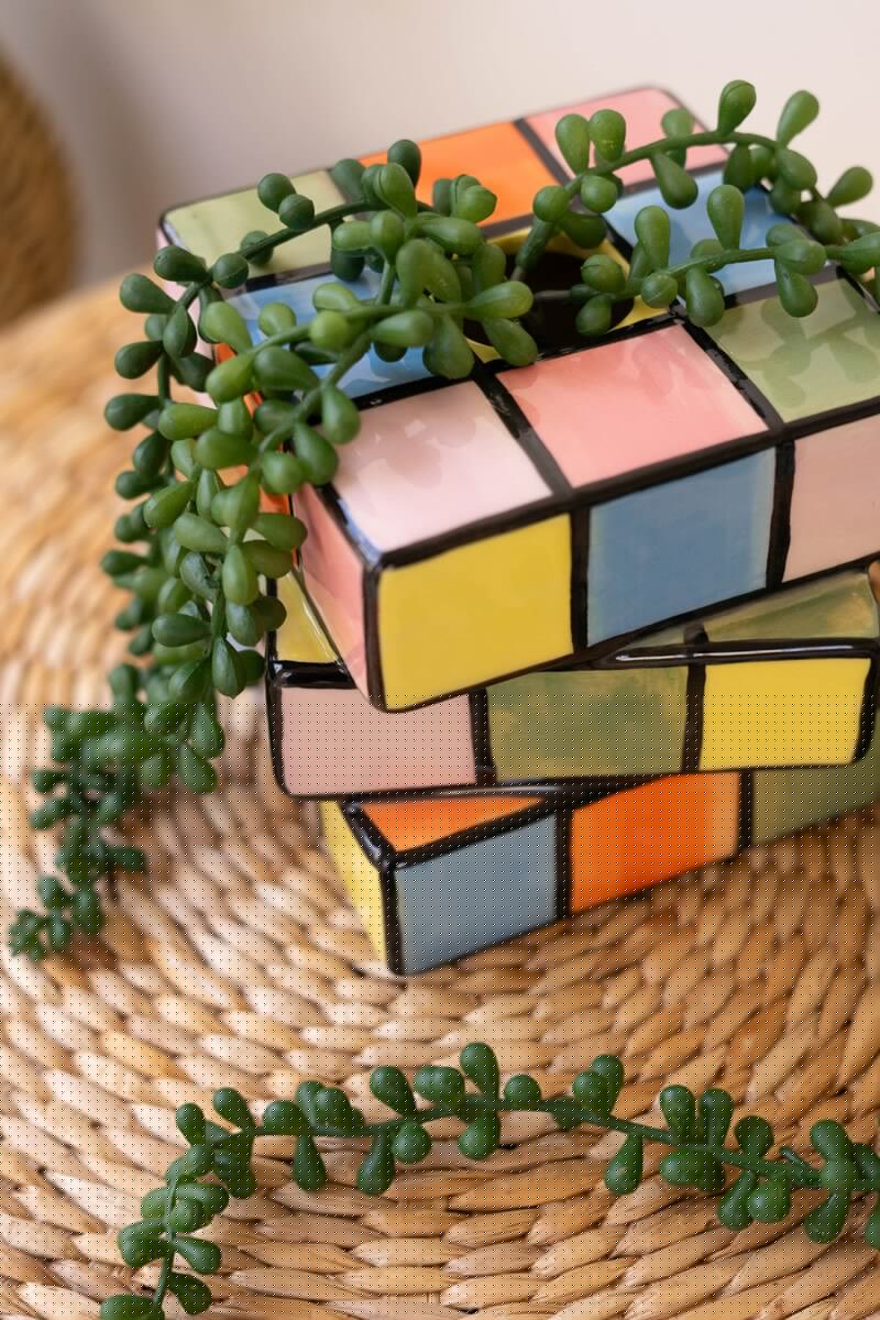 Ceramic Game Cube Bud Vase By Kalalou - Image 3