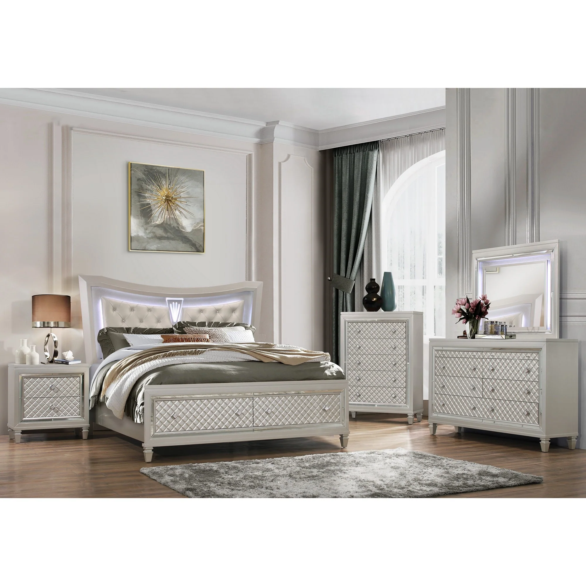 Champagne Toned Dresser With Tapered Acrylic Legs And 2 Jewelry Drawers By Homeroots
