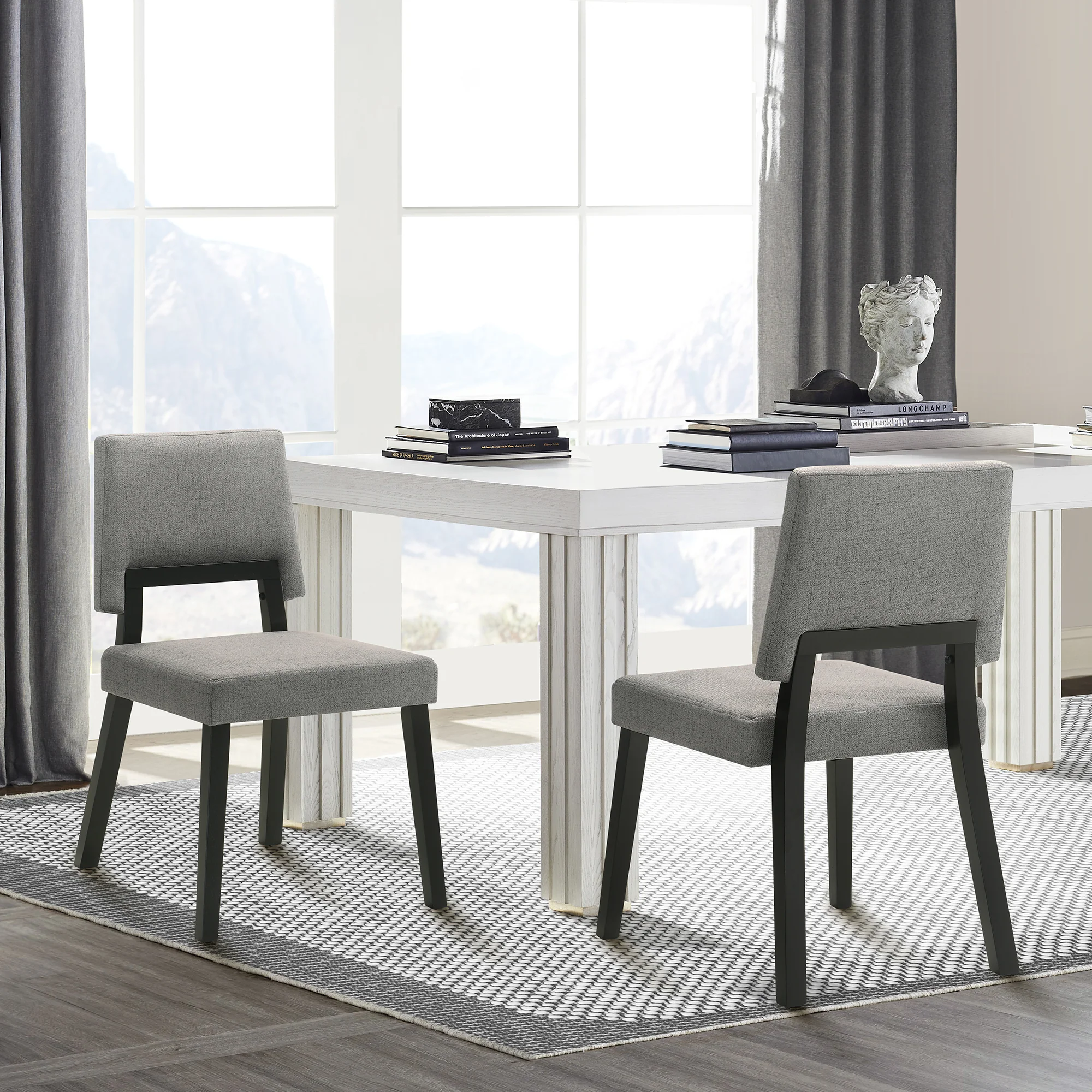 Channell Wood Dining Chair in Black Finish with Charcoal Fabric - Set of 2 By Armen Living