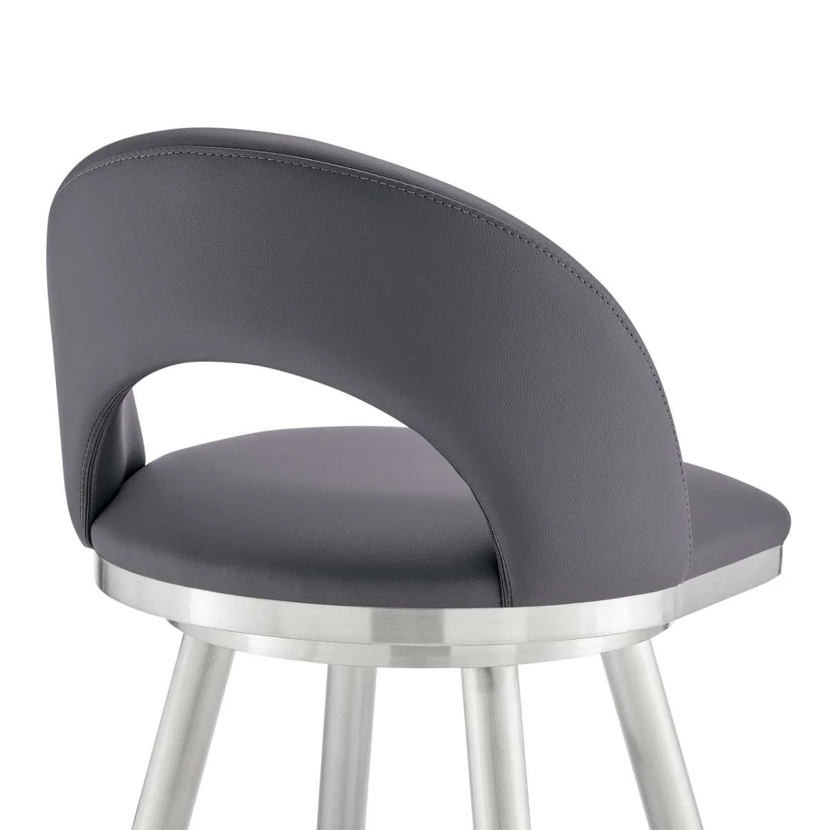 Charlotte 26" Swivel Counter Stool in Brushed Stainless Steel and Gray Faux Leather By Armen Living - Image 7